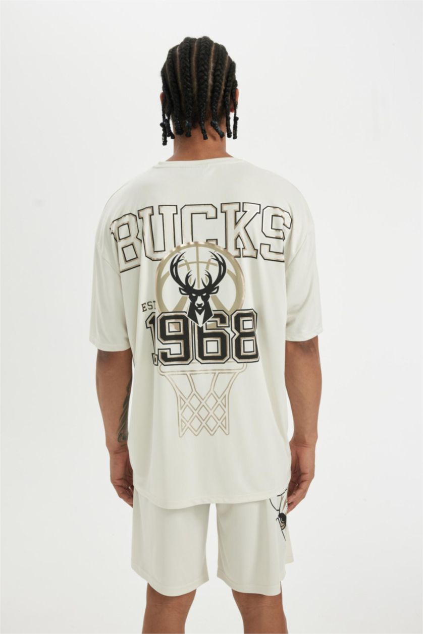 رجالي اللون الحجري تي شيرت اوفر سايز برقبة مستديرة من ميلووكي باكس