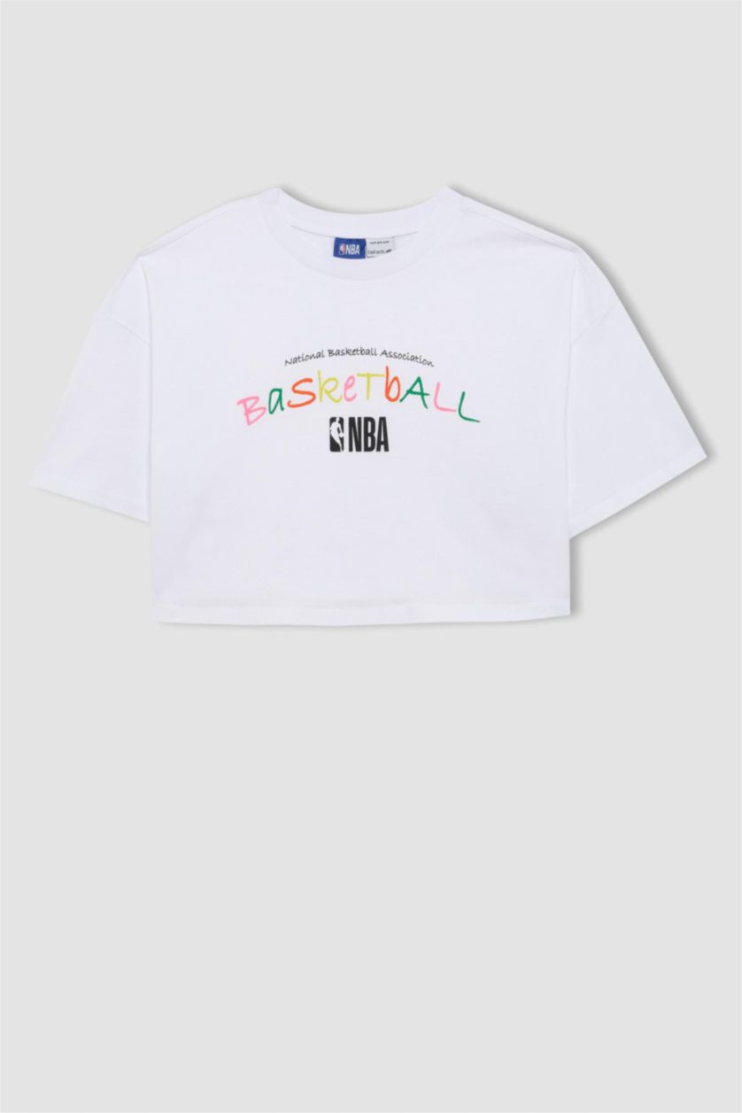 WOMAN Violet Beyaz DeFactoFit NBA Wordmark Oversize Fit Crew Neck T-Shirt