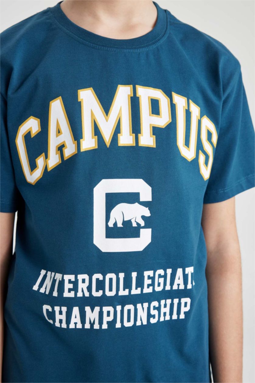 Erkek Çocuk - Genç Erkek Petrol Erkek Çocuk 2'li Takım Baskılı Kısa Kollu Tişört Şort