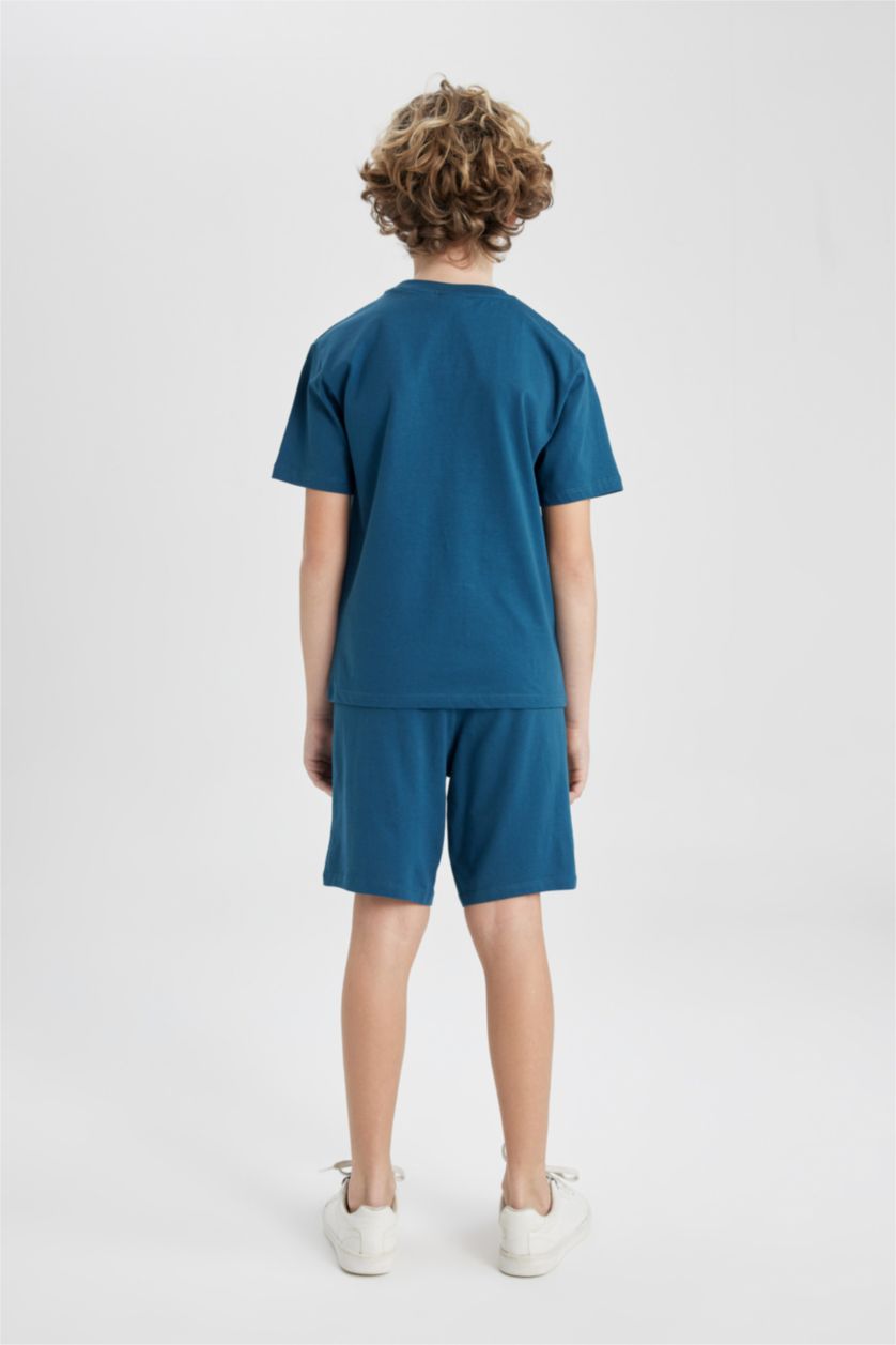 Erkek Çocuk - Genç Erkek Petrol Erkek Çocuk 2'li Takım Baskılı Kısa Kollu Tişört Şort