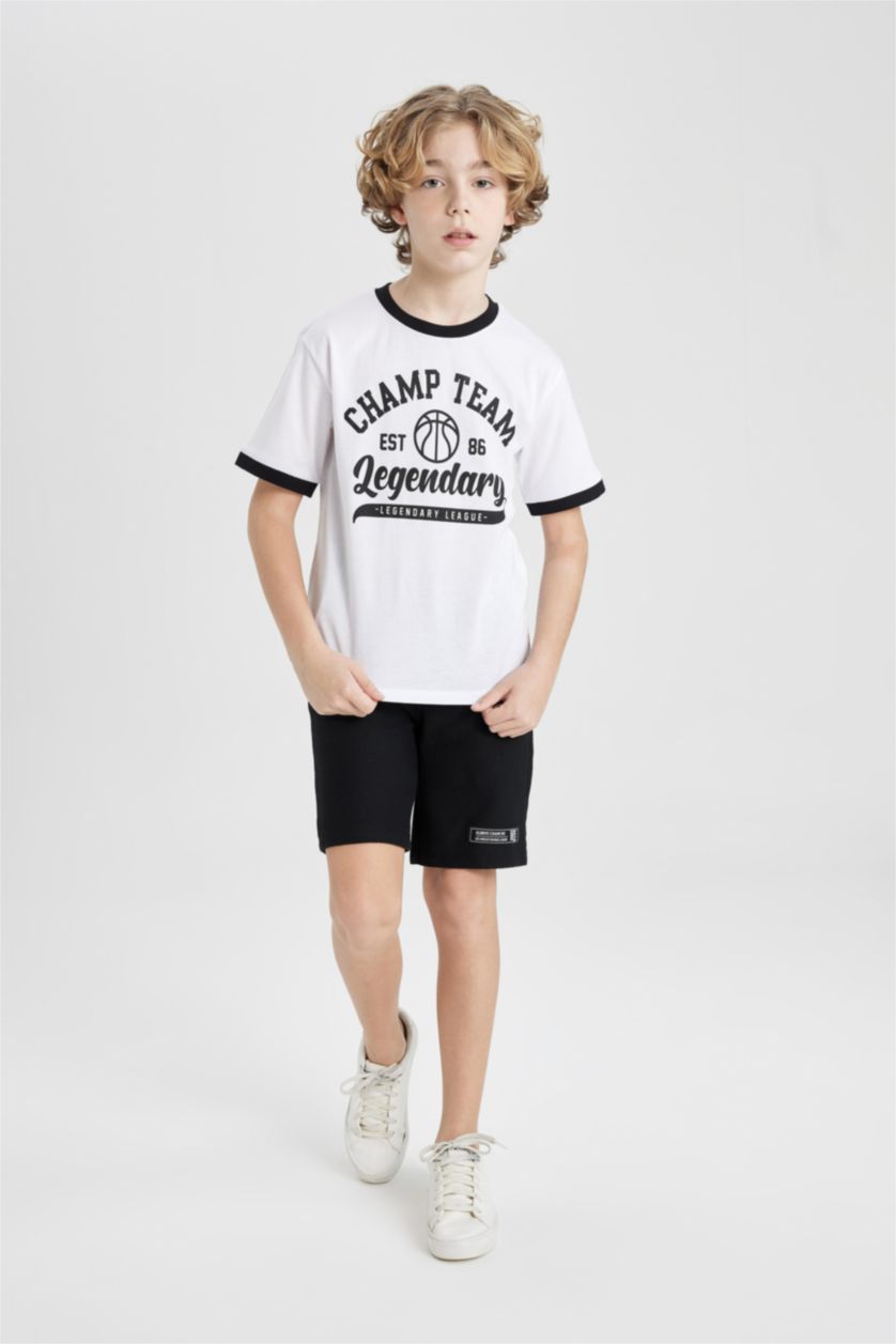 BOYS & TEENS White Boy Printed T-Shirt Shorts 2 Piece Set