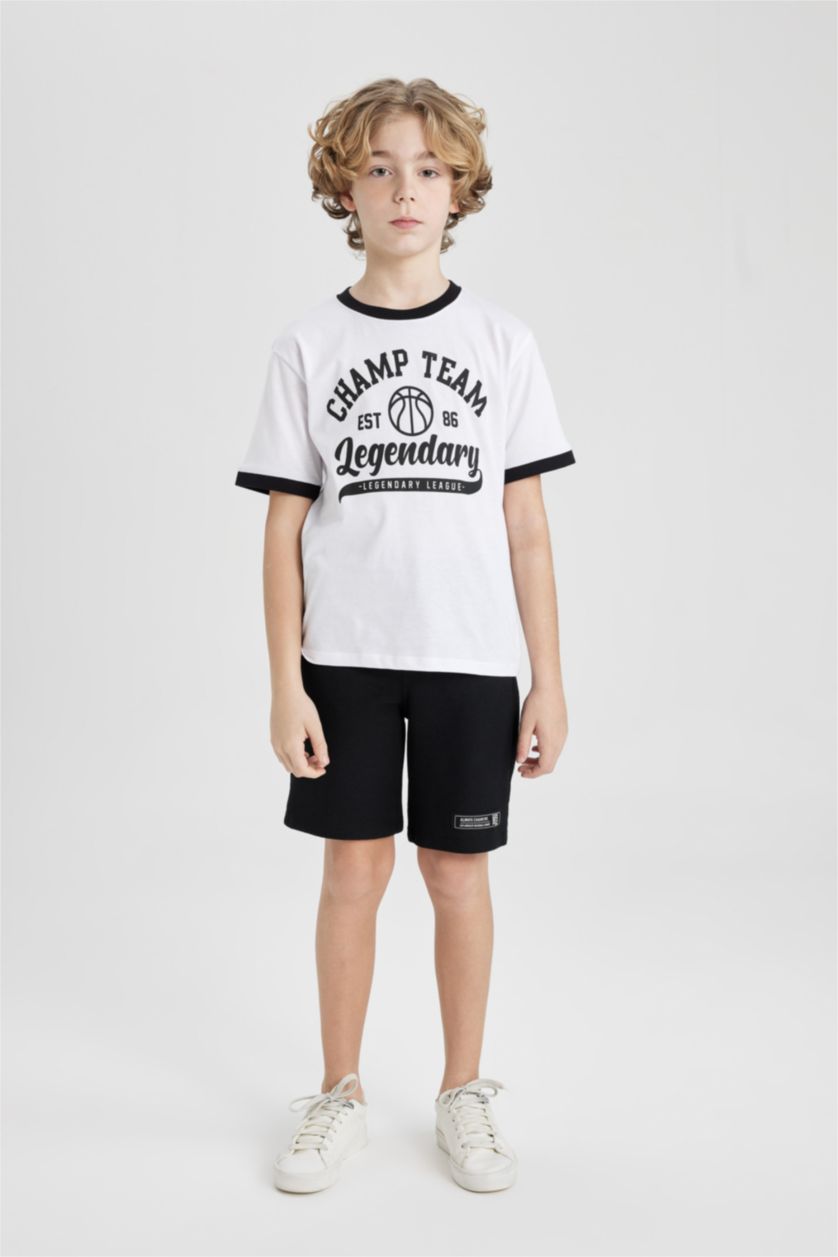 BOYS & TEENS White Boy Printed T-Shirt Shorts 2 Piece Set