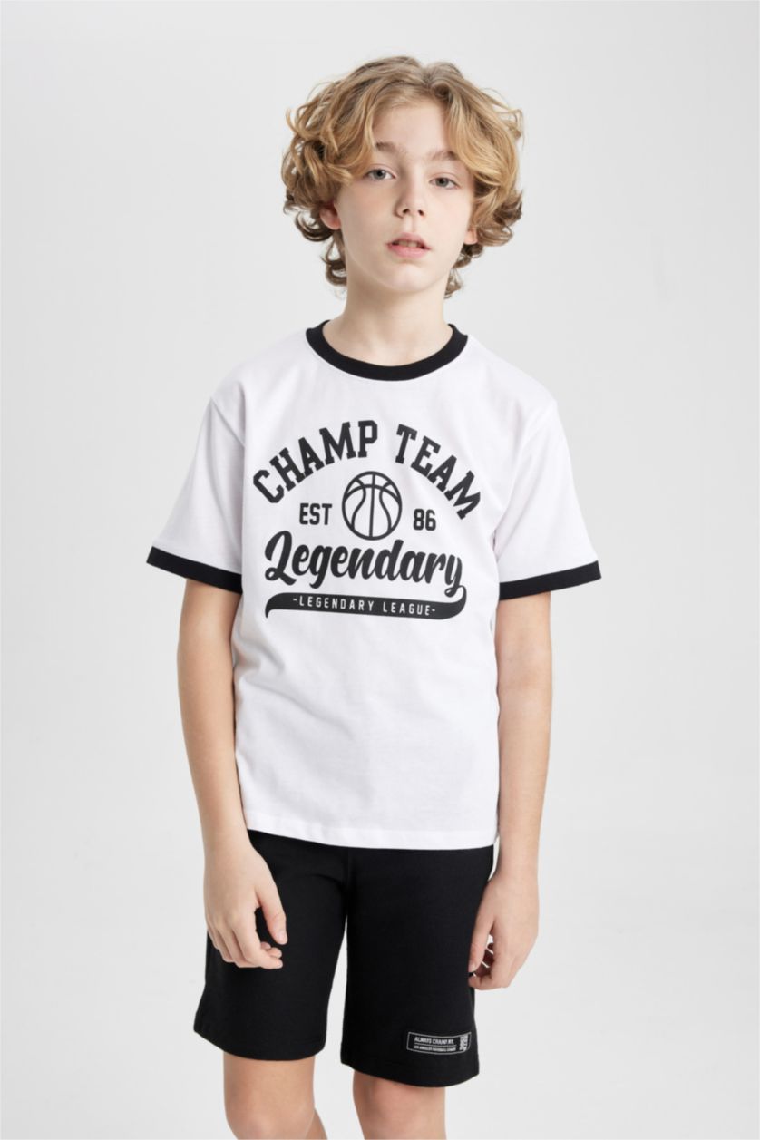 BOYS & TEENS White Boy Printed T-Shirt Shorts 2 Piece Set