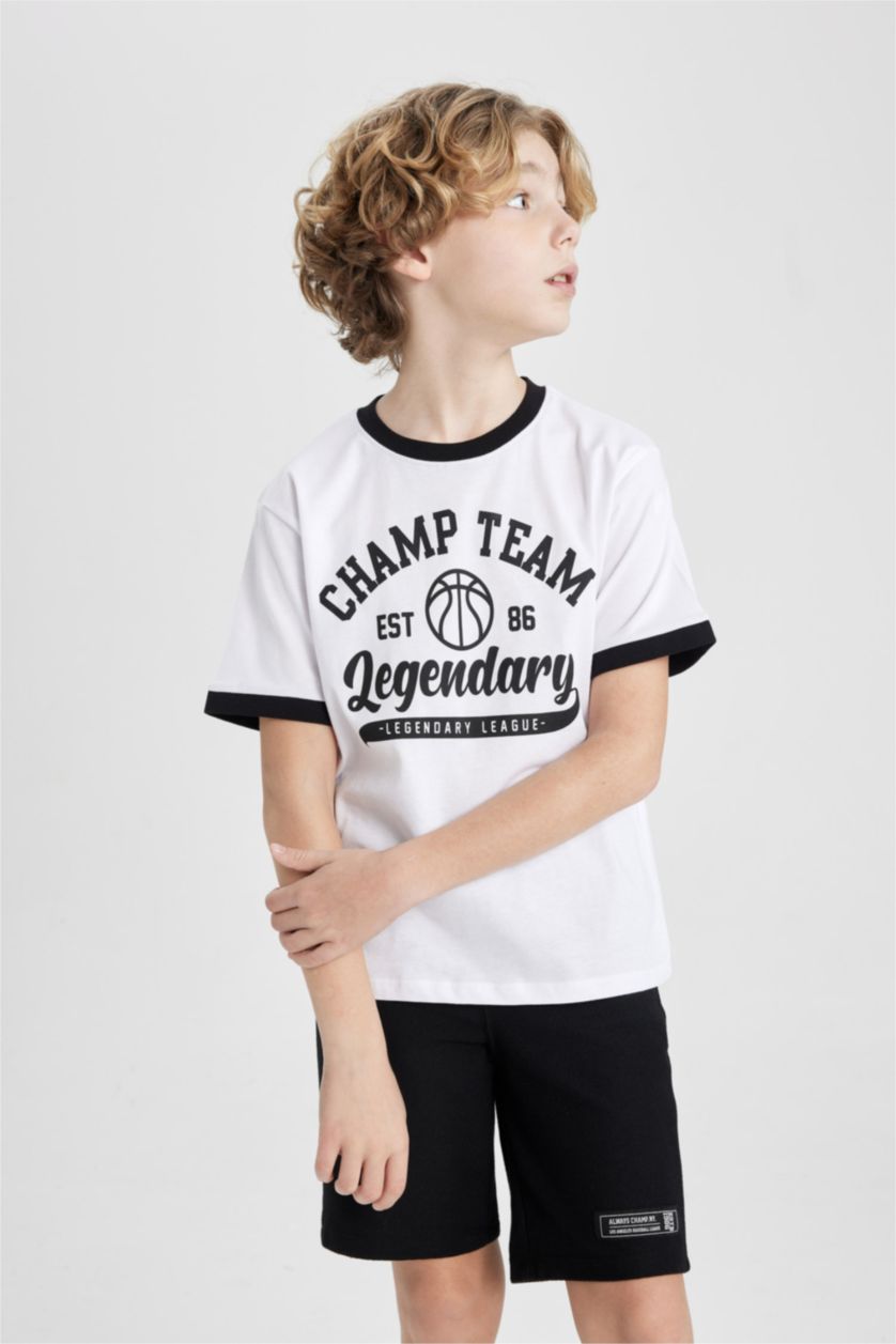 BOYS & TEENS White Boy Printed T-Shirt Shorts 2 Piece Set