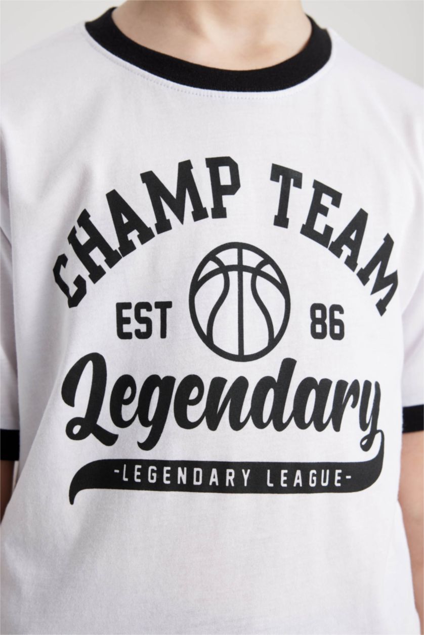 BOYS & TEENS White Boy Printed T-Shirt Shorts 2 Piece Set