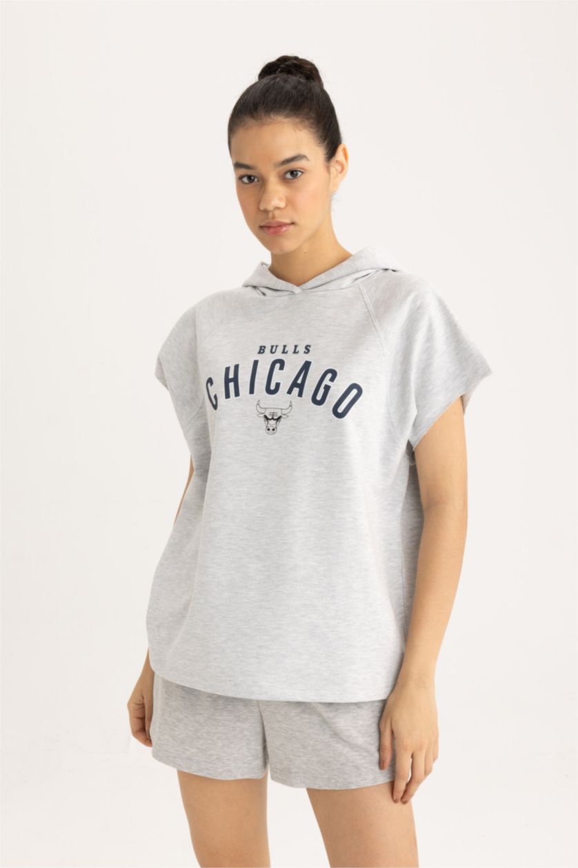 FEMME Gris T-Shirt à capuche Oversize À Manches Courtes NBA Chicago Bulls