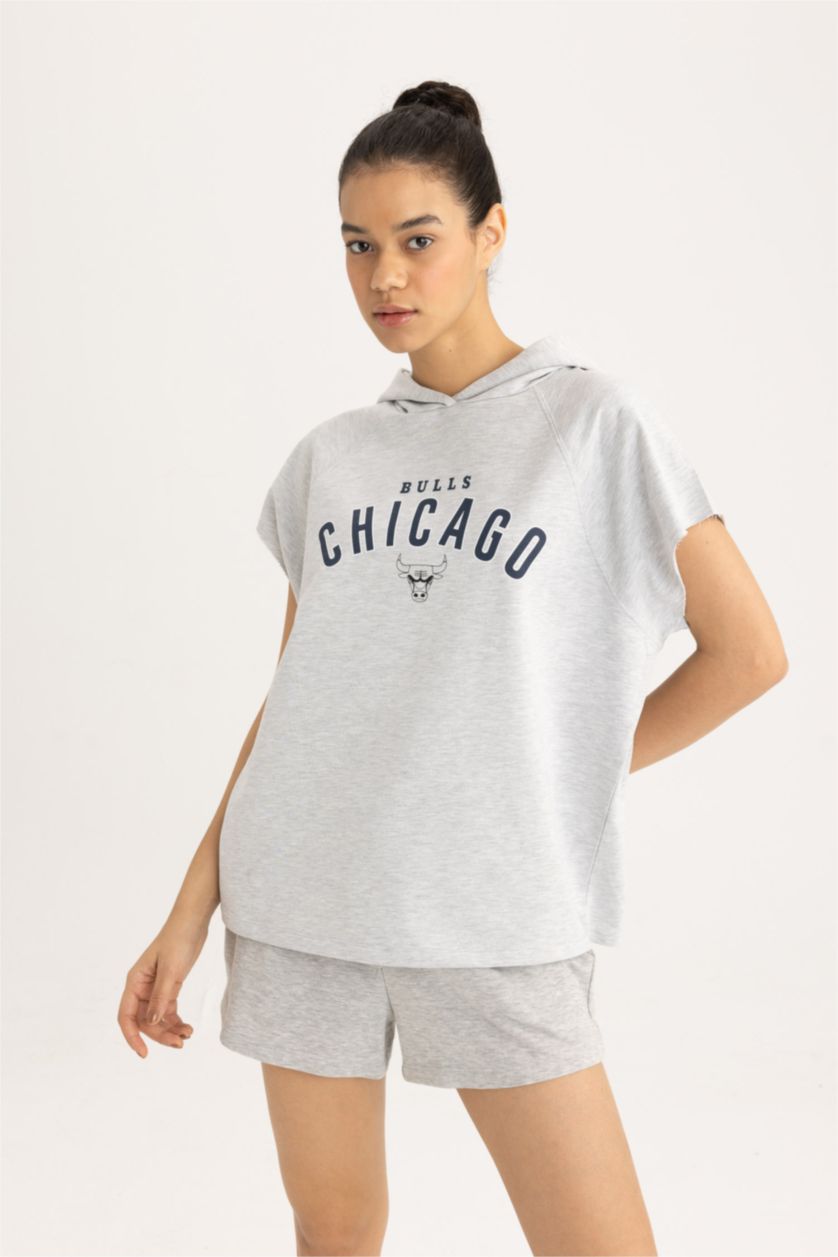 FEMME Gris T-Shirt à capuche Oversize À Manches Courtes NBA Chicago Bulls