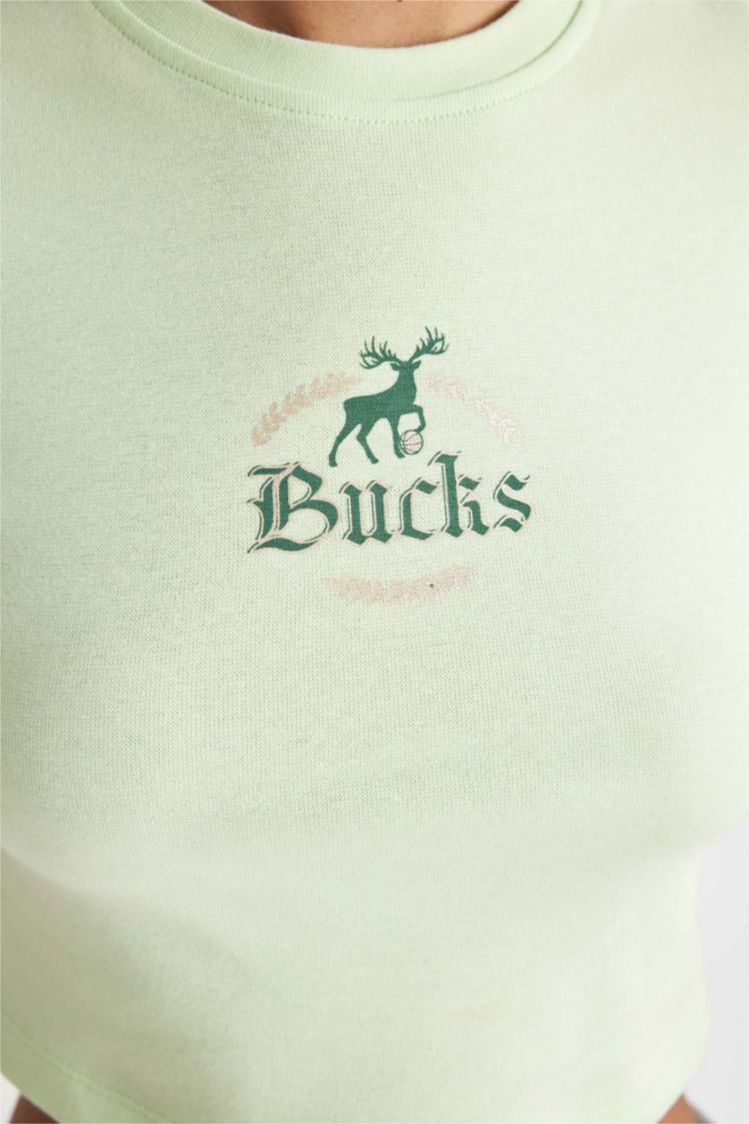 نساء Parlak Açık Yeşiil كروب توب رياضي مضلع برقبة مستديرة من ميلووكي باكس