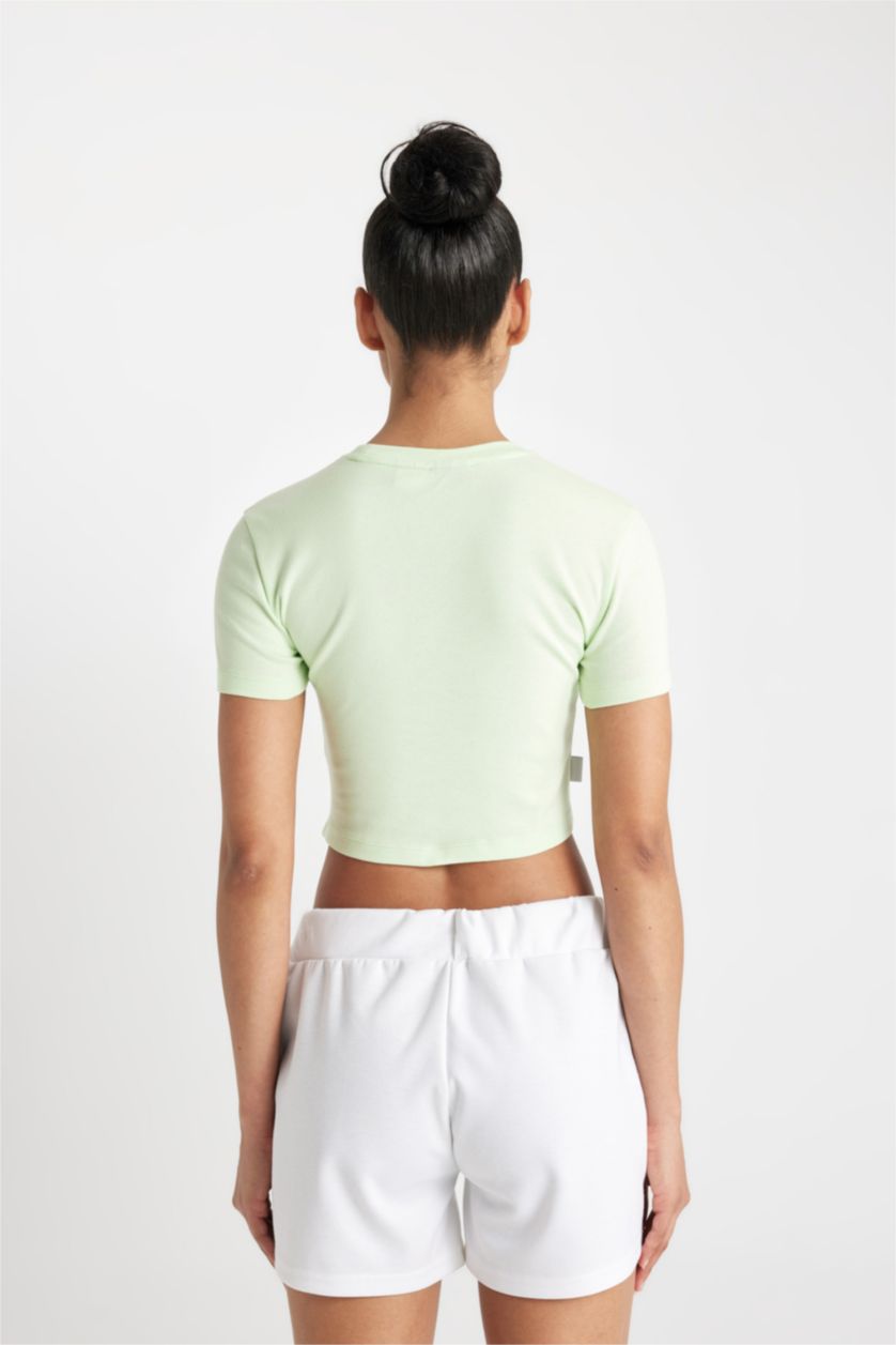 نساء Parlak Açık Yeşiil كروب توب رياضي مضلع برقبة مستديرة من ميلووكي باكس