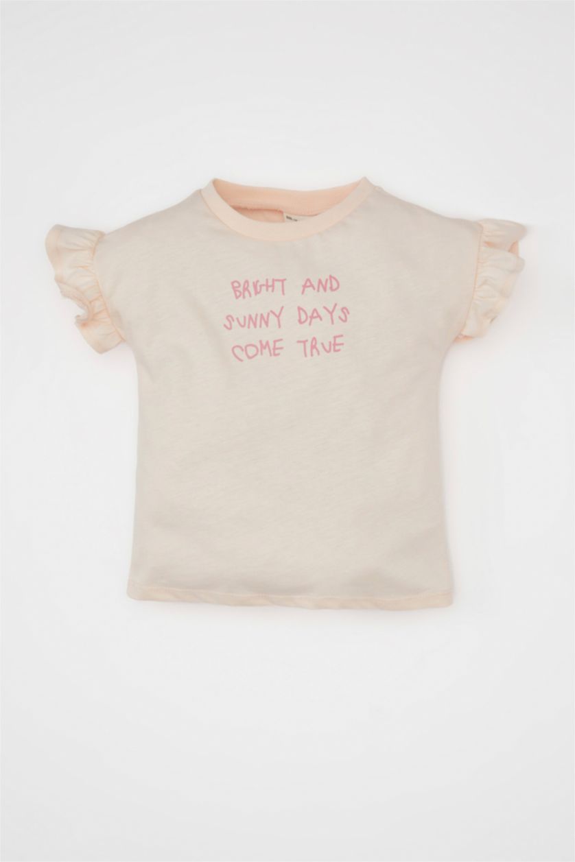 BÉBÉ FILLE Rose Clair T-Shirt imprimé à Manches Courtes et Col Rond Pour Bébé Fille