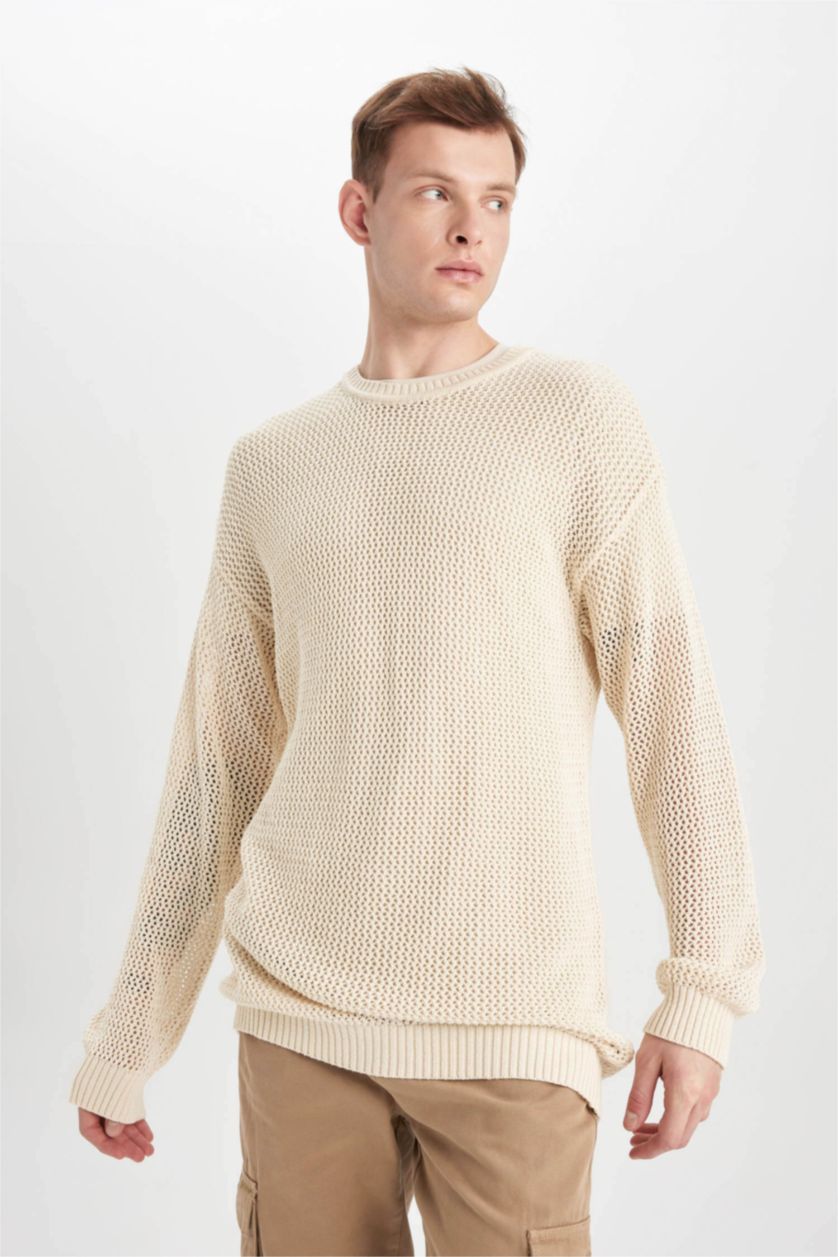 MAN Sand Regular Fit Crew Neck Knitwear Sweatshirt