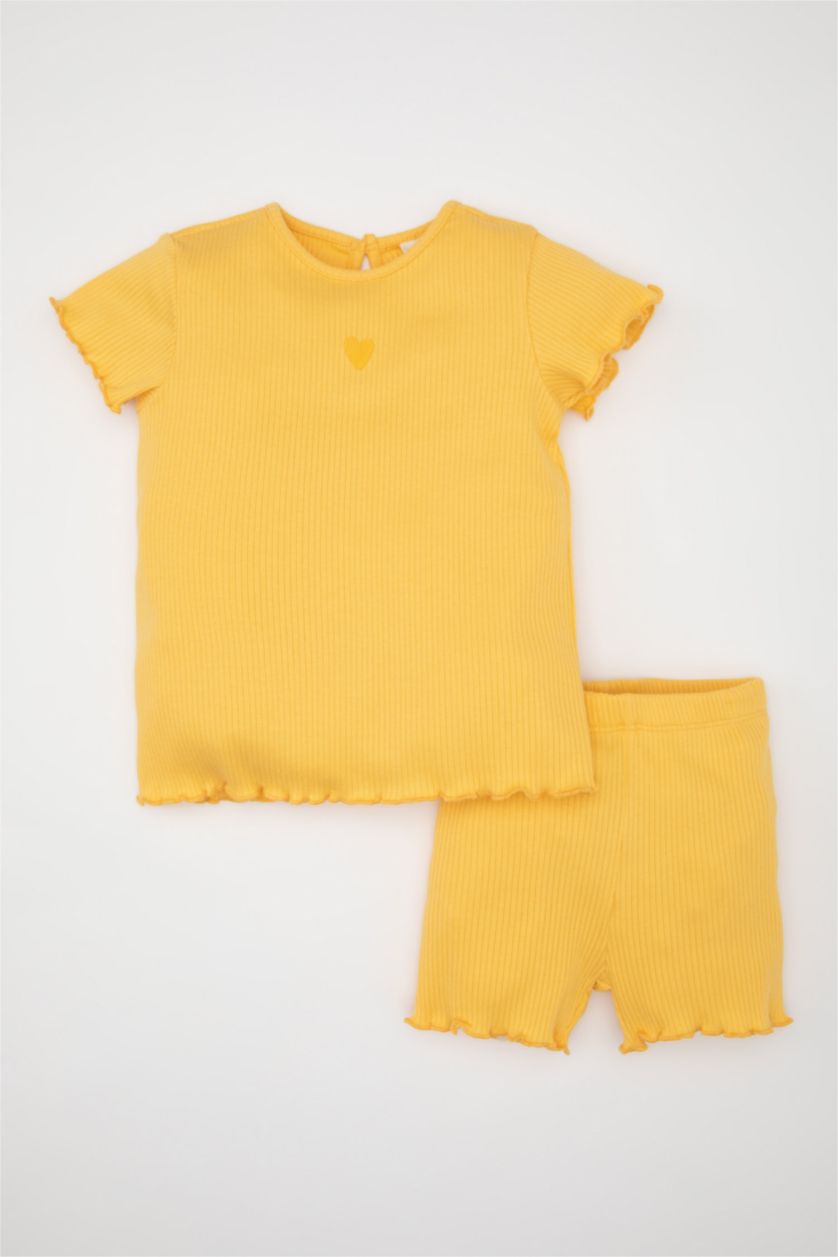 BABY GIRL Yellow Baby Girl Ribbed Camisole T-Shirt Shorts 2 Piece Set