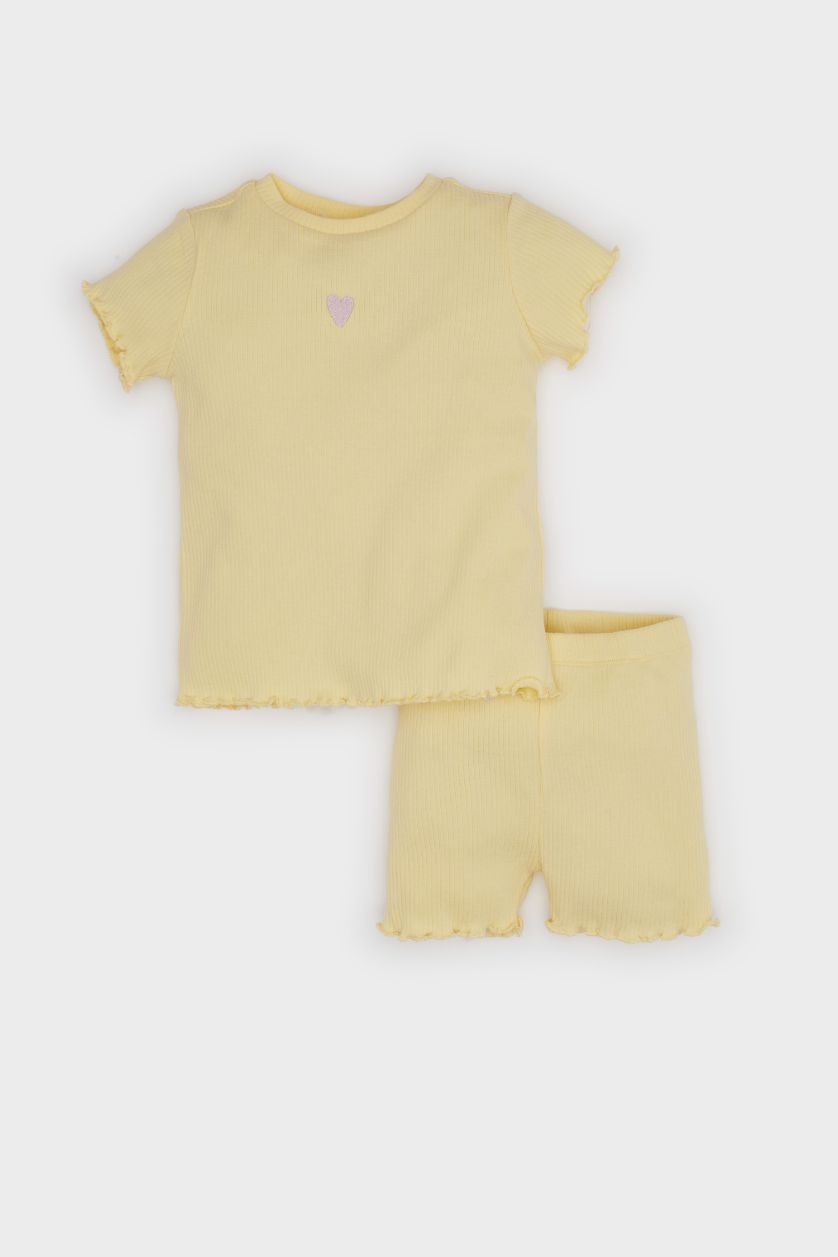 BABY GIRL Yellow Baby Girl Ribbed Camisole T-Shirt Shorts 2 Piece Set