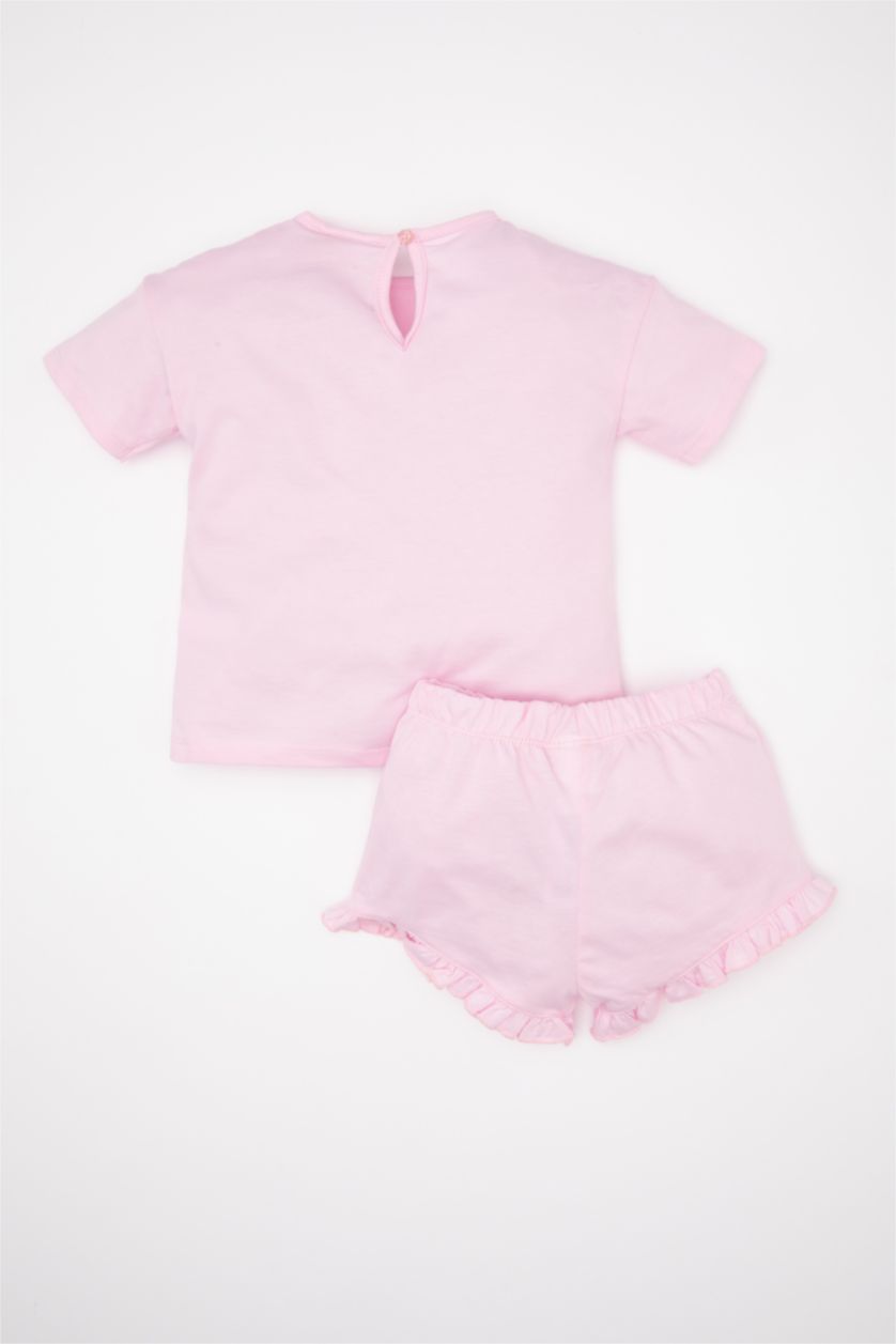 طفلة صغيرة زهري سيت بناتي شورت وتيشيرت بطبعة شعار - قطعتين