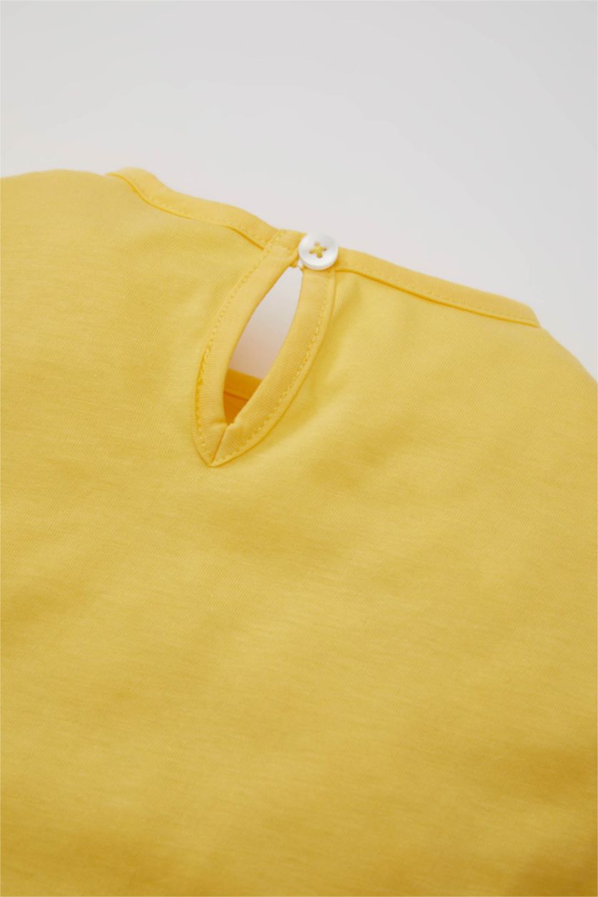 Kız Bebek Sarı Kız Bebek 2'li Takım Bisiklet Yaka Baskılı Kısa Kollu Tişört Şort 