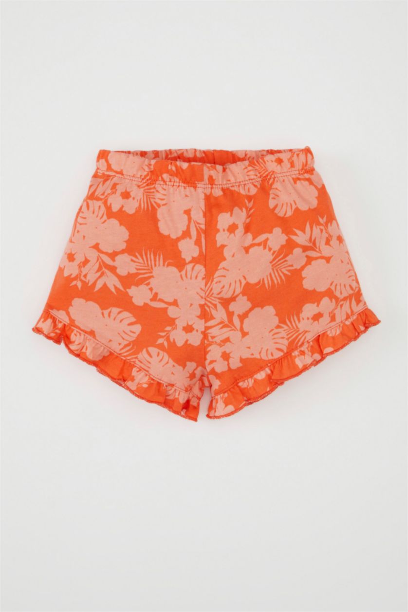 Kız Bebek Ekru Kız Bebek 2'li Takım Bisiklet Yaka Baskılı Kısa Kollu Tişört Desenli Şort