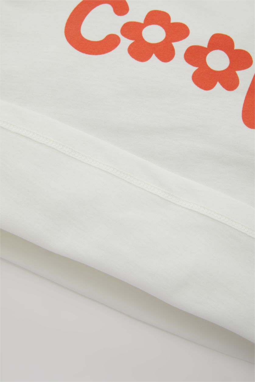 Kız Bebek Ekru Kız Bebek 2'li Takım Bisiklet Yaka Baskılı Kısa Kollu Tişört Desenli Şort