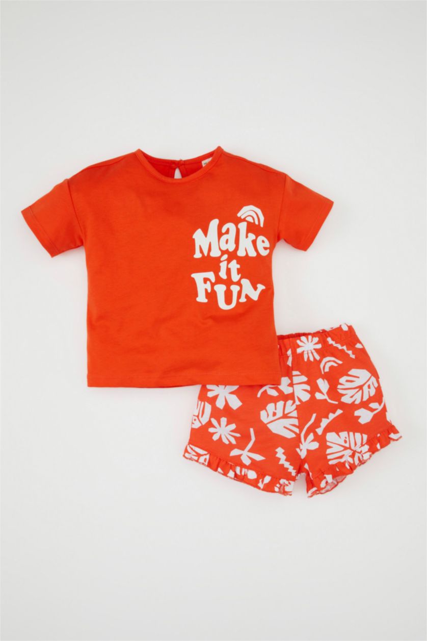 BABY GIRL Coral Baby Girl Printed T-Shirt Shorts 2 Piece Set