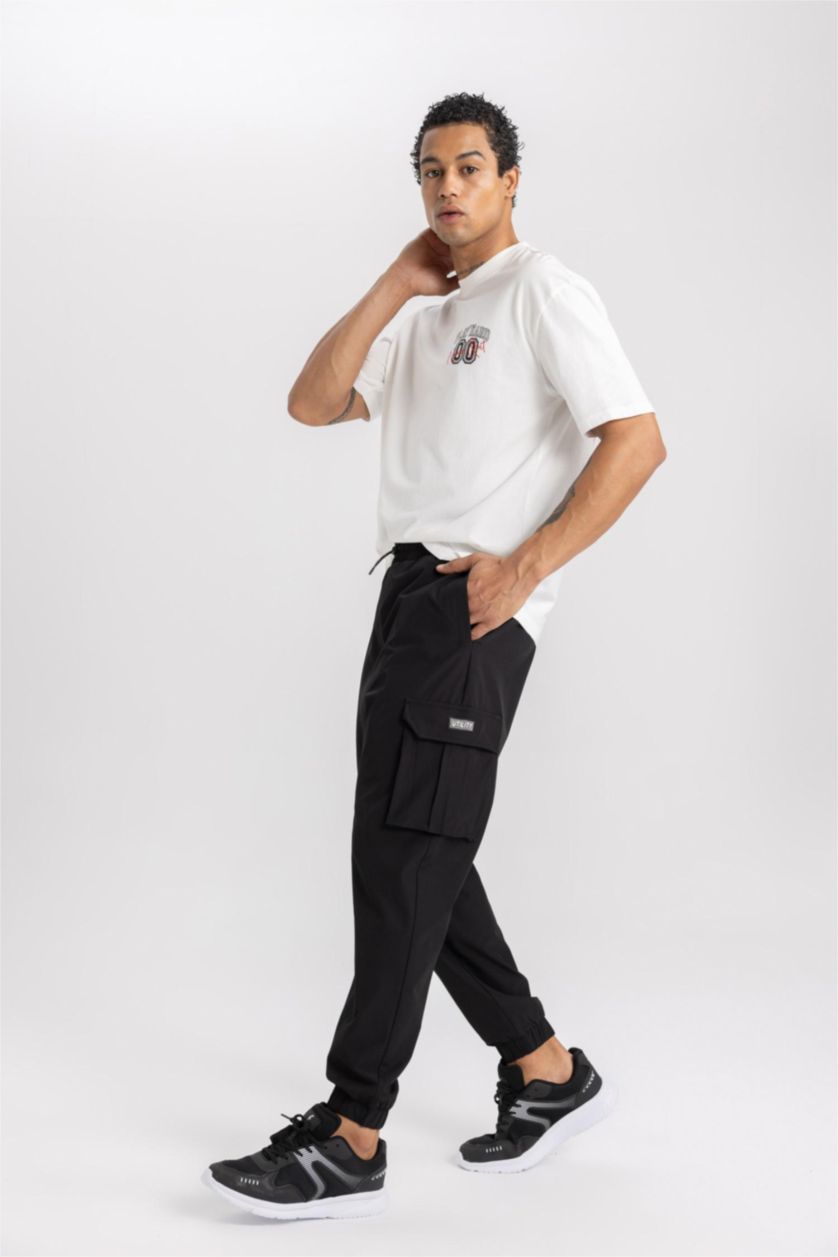 HOMME Noir Jogging De Sport Tissé Standard à Poches Cargo De Defactofit