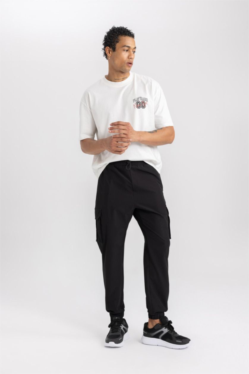 HOMME Noir Jogging De Sport Tissé Standard à Poches Cargo De Defactofit