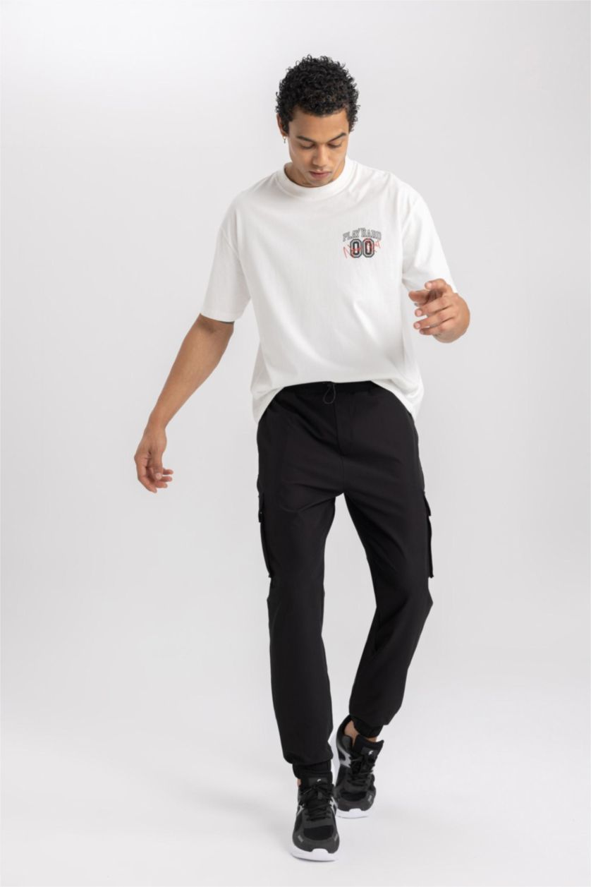 HOMME Noir Jogging De Sport Tissé Standard à Poches Cargo De Defactofit
