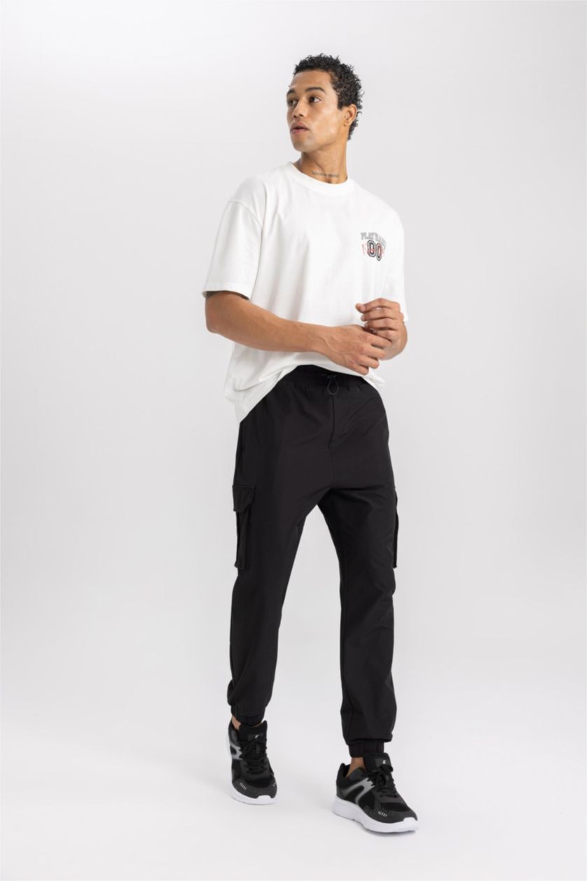 HOMME Noir Jogging De Sport Tissé Standard à Poches Cargo De Defactofit
