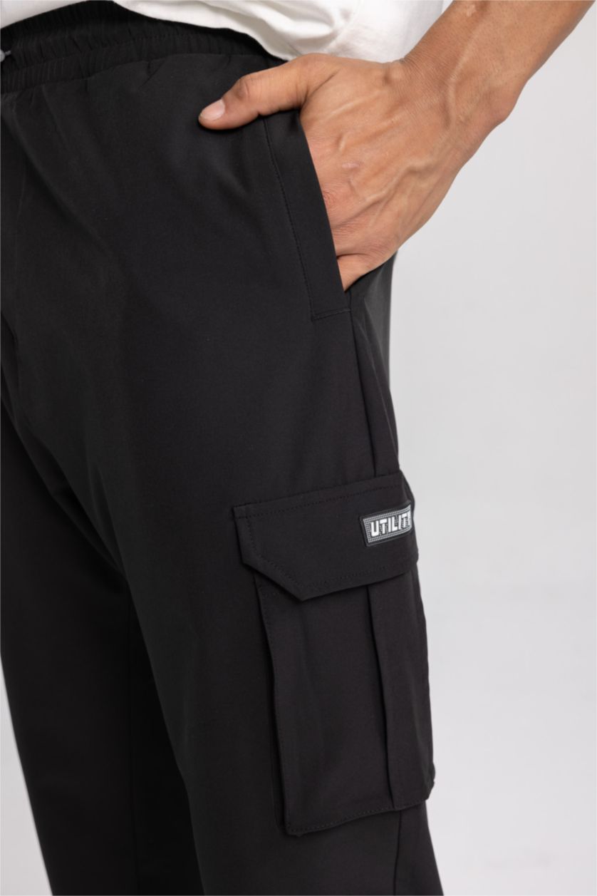 HOMME Noir Jogging De Sport Tissé Standard à Poches Cargo De Defactofit