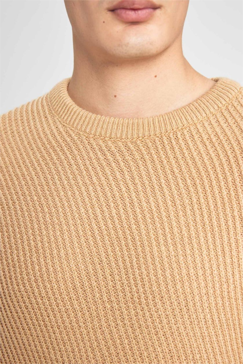 Ерлер ашық реңк стандарт пішім дөңгелек жаға трикотаж Пулловер