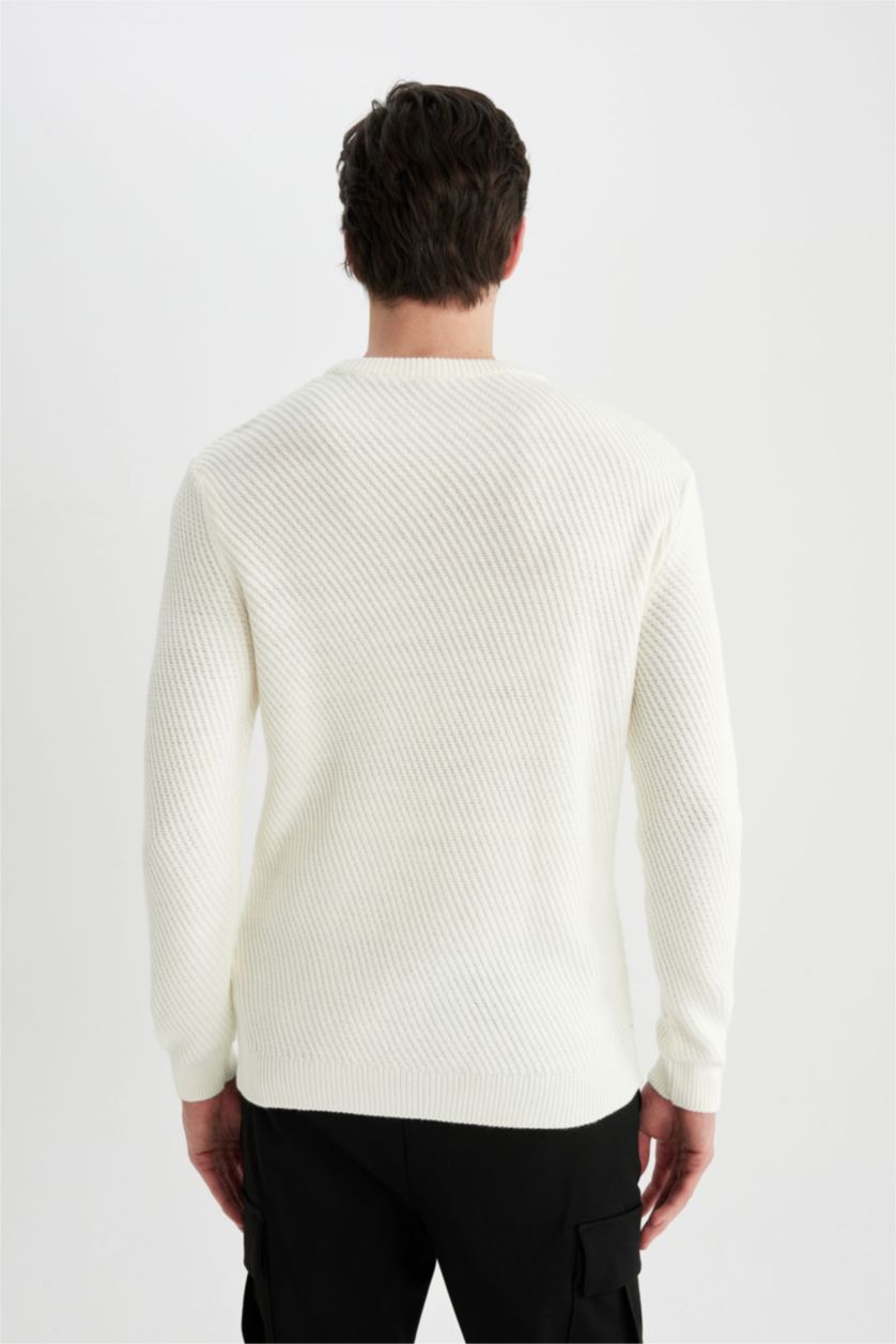 Мужчины Бежевый Свитер стандартного кроя с круглым вырезом