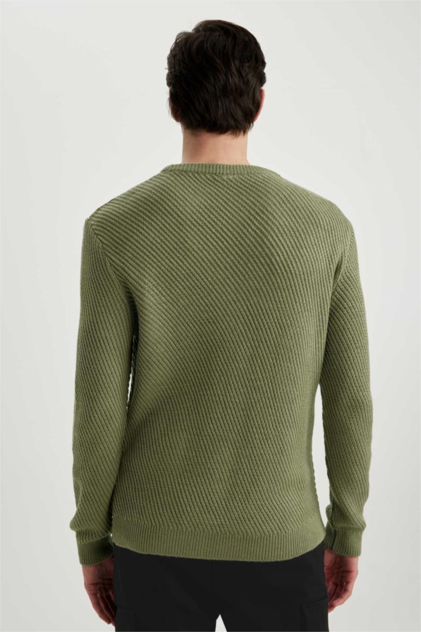 Мужчины Светлый хаки Свитер стандартного кроя с круглым вырезом