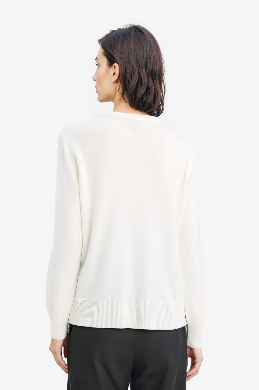 Kadın Ekru Relax Fit Bisiklet Yaka Triko Kazak