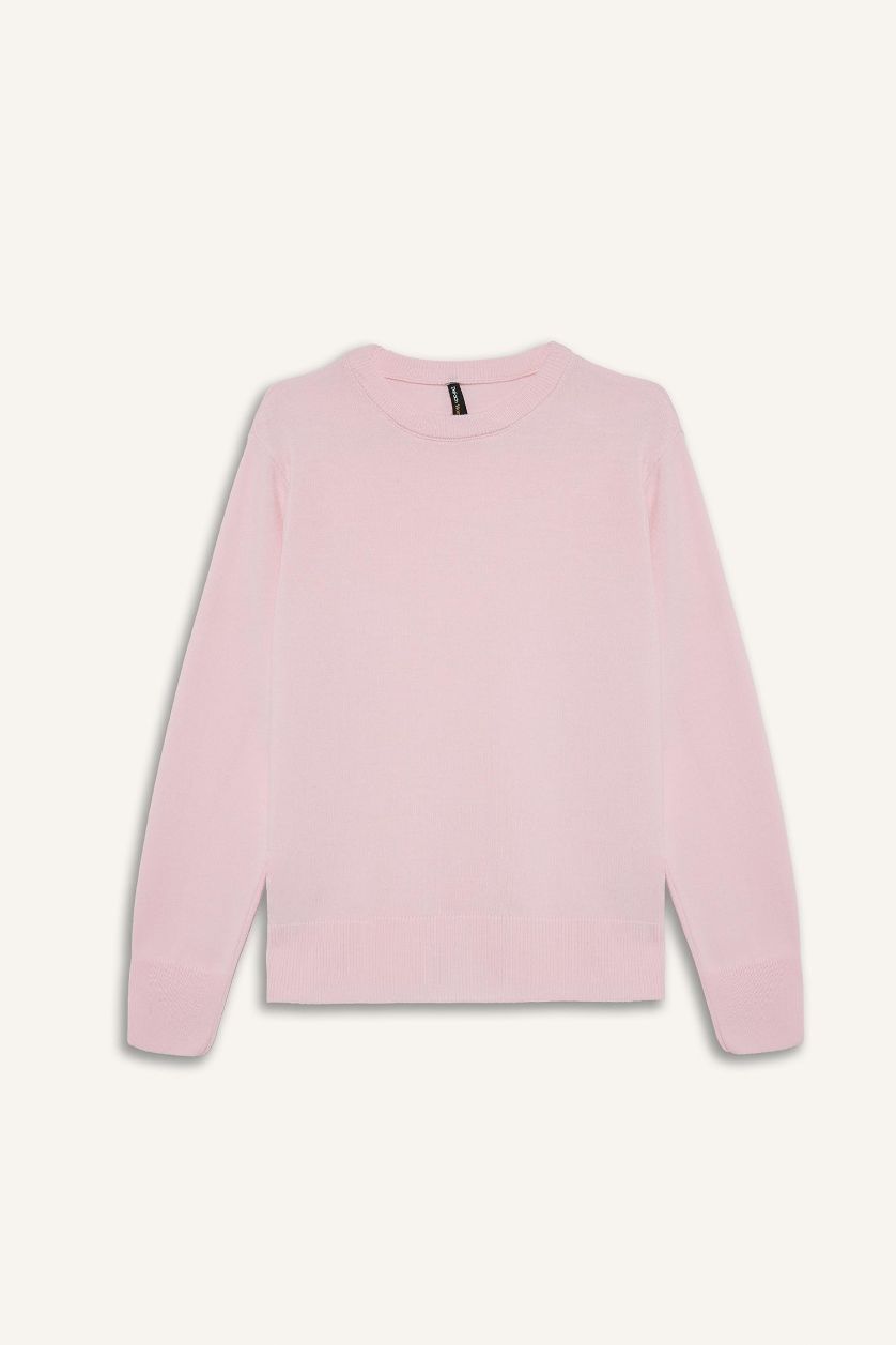 Woman Light Pink Relax Fit Crew Neck Knit Pullover