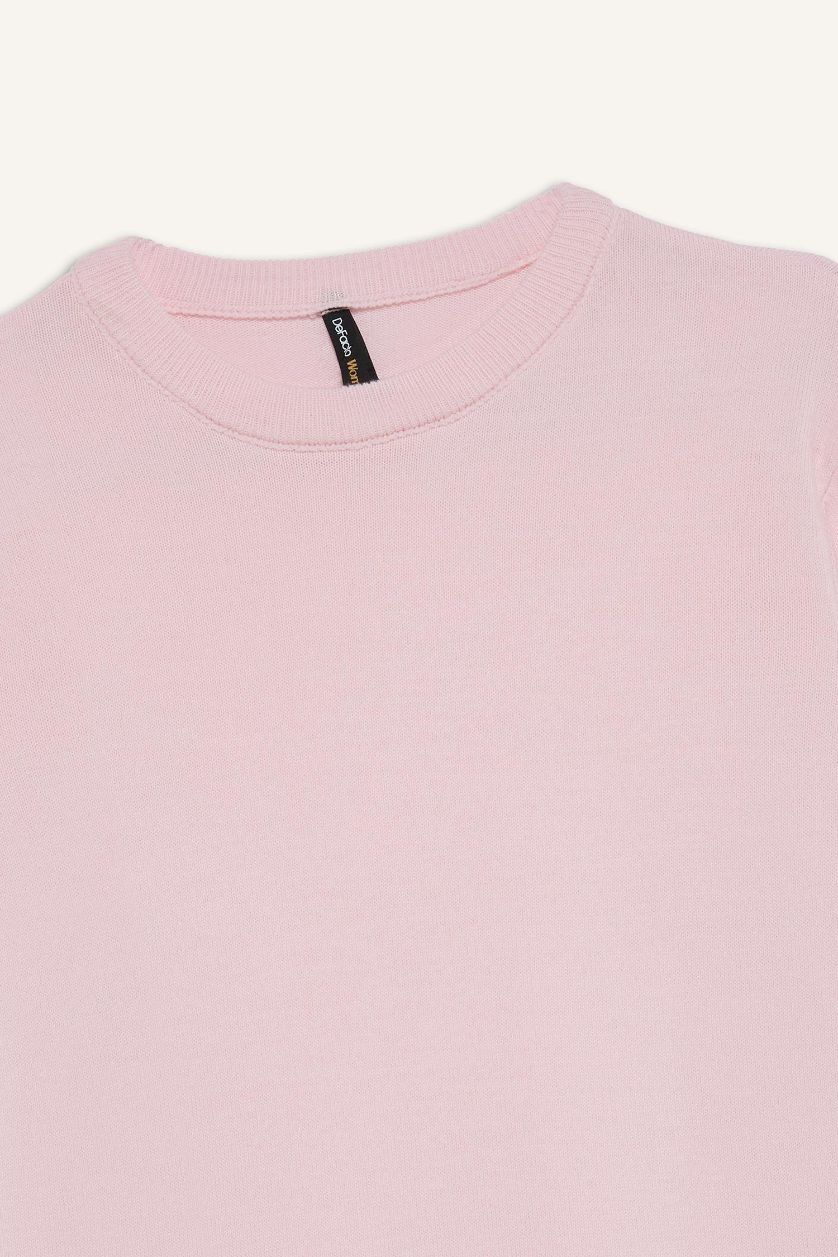 Woman Light Pink Relax Fit Crew Neck Knit Pullover