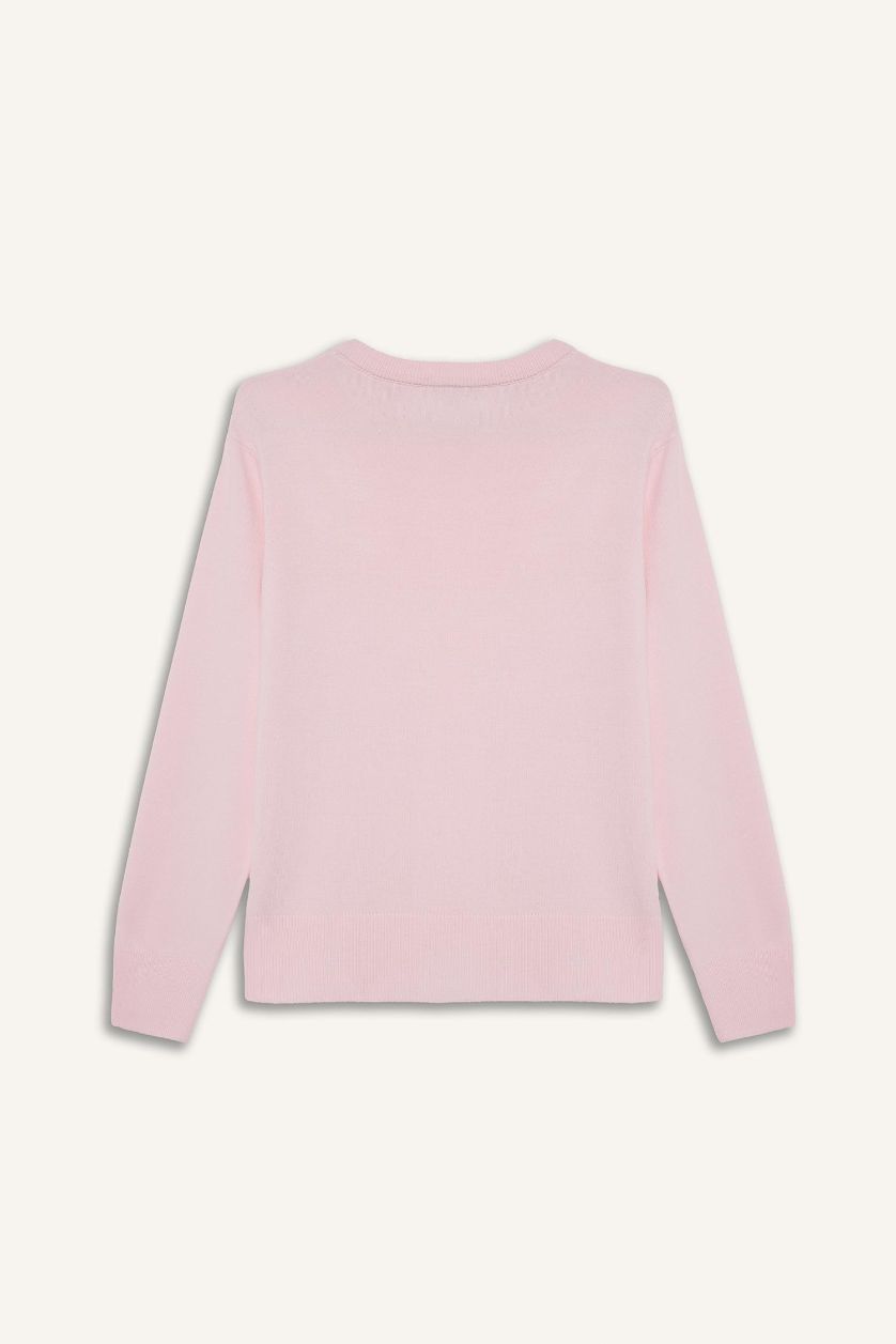 Woman Light Pink Relax Fit Crew Neck Knit Pullover