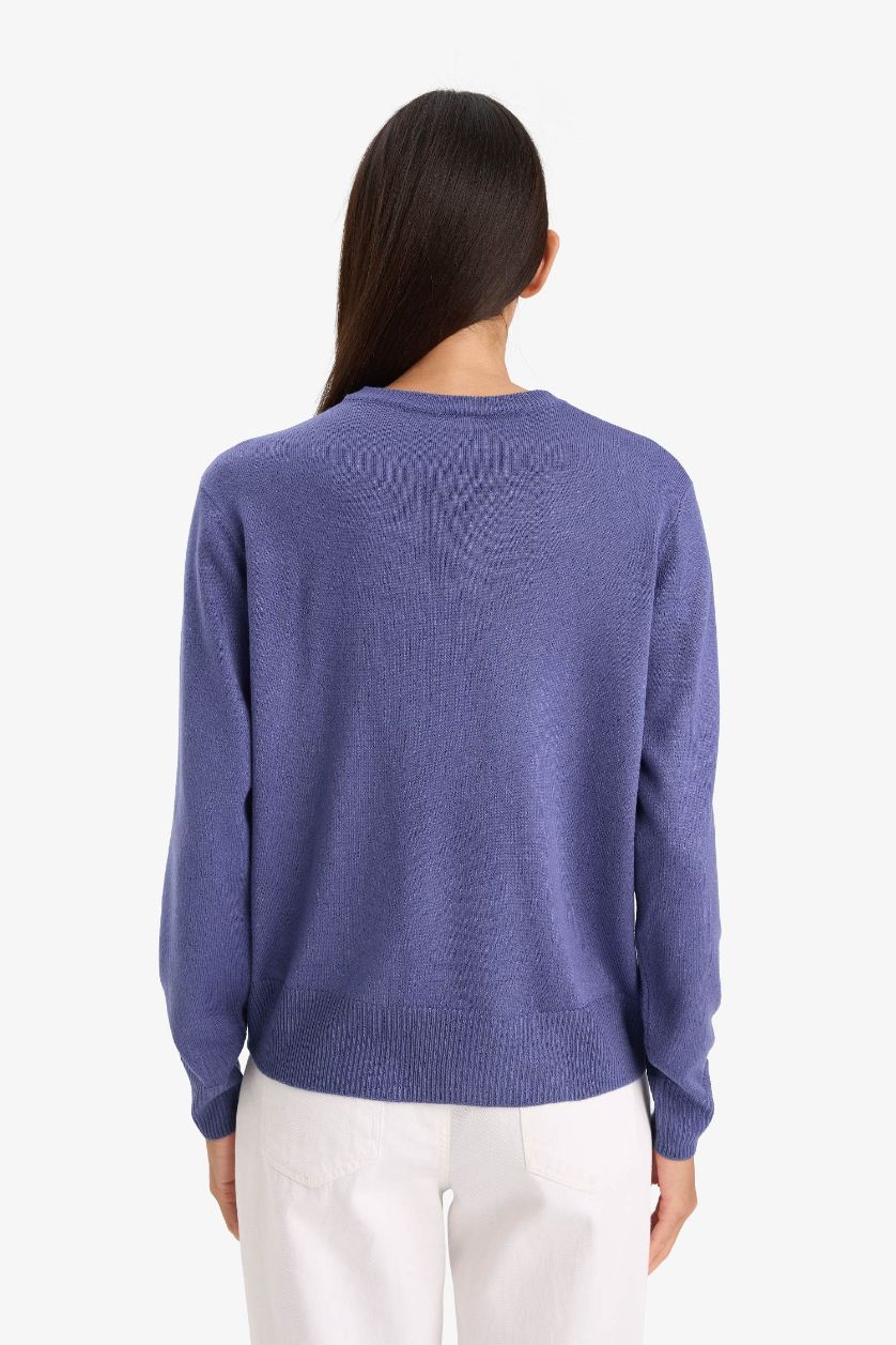 FEMME Violet Pull en tricot à col rond Coupe décontractée