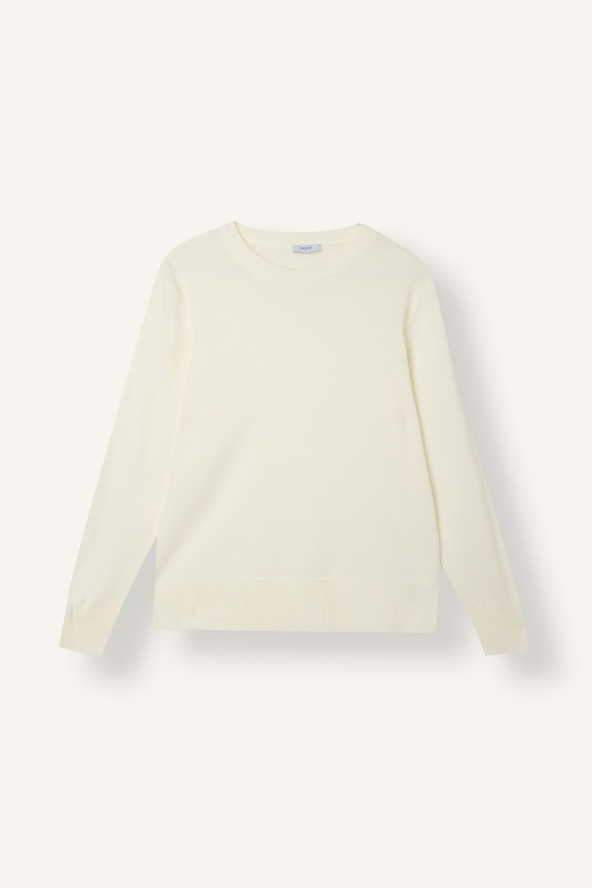 Women Ecru Relaxed Fit Crew Neck Sweater