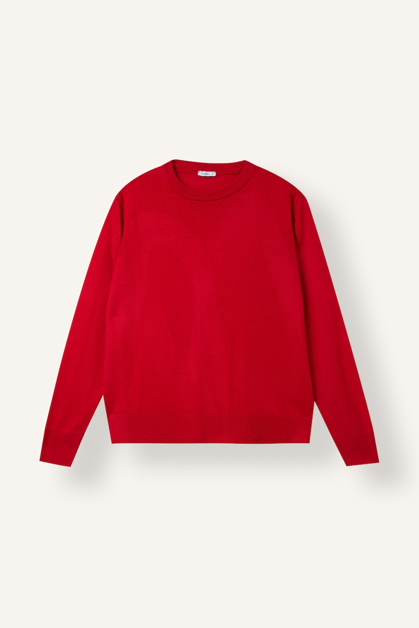 Women Red Relaxed Fit Ultra Soft Crew Neck Sweater