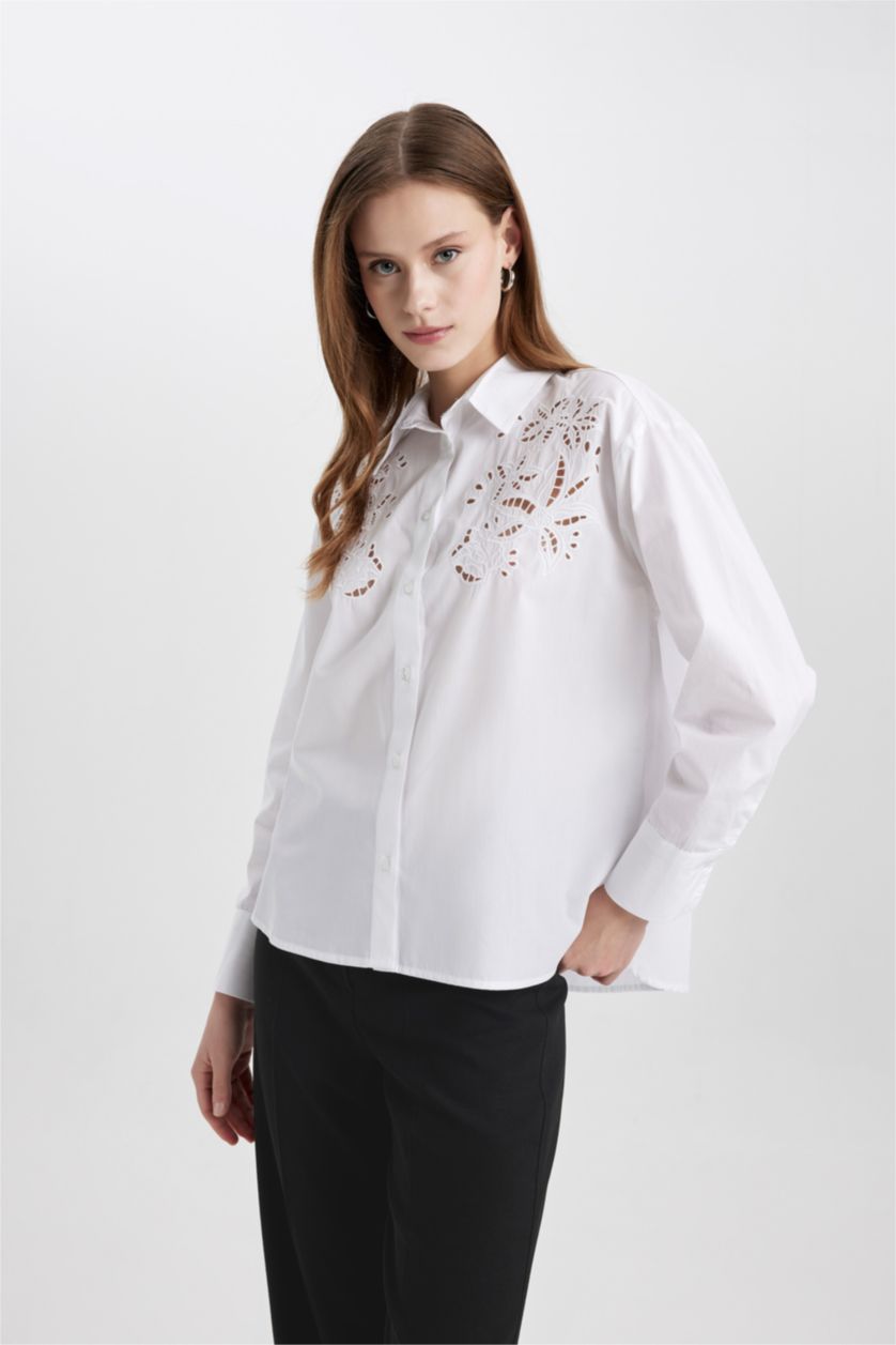 FEMME Blanc Oversize Fit Poplin Long Sleeve Shirt