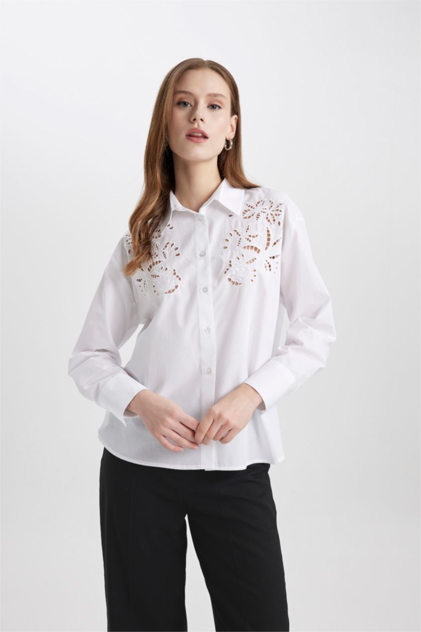 FEMME Blanc Oversize Fit Poplin Long Sleeve Shirt