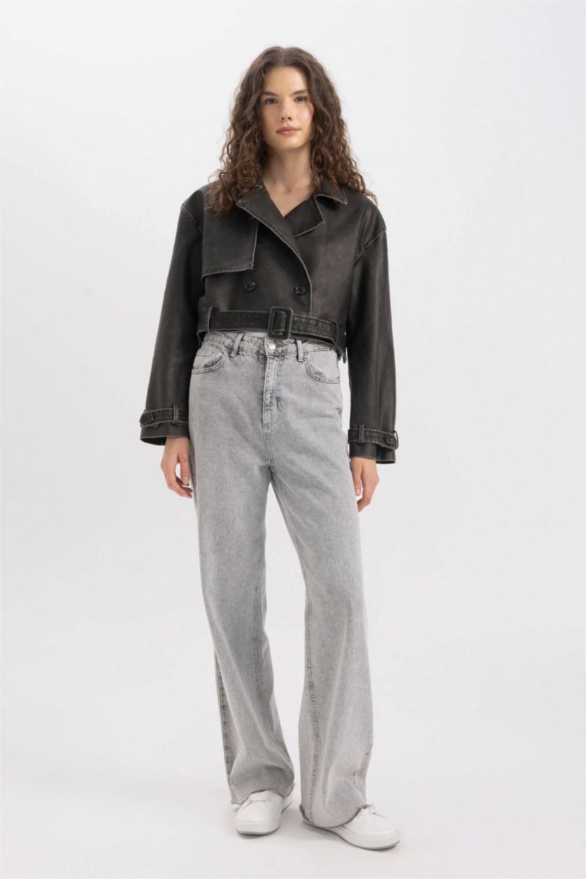 Women Light Khaki Button up Trenchcoat
