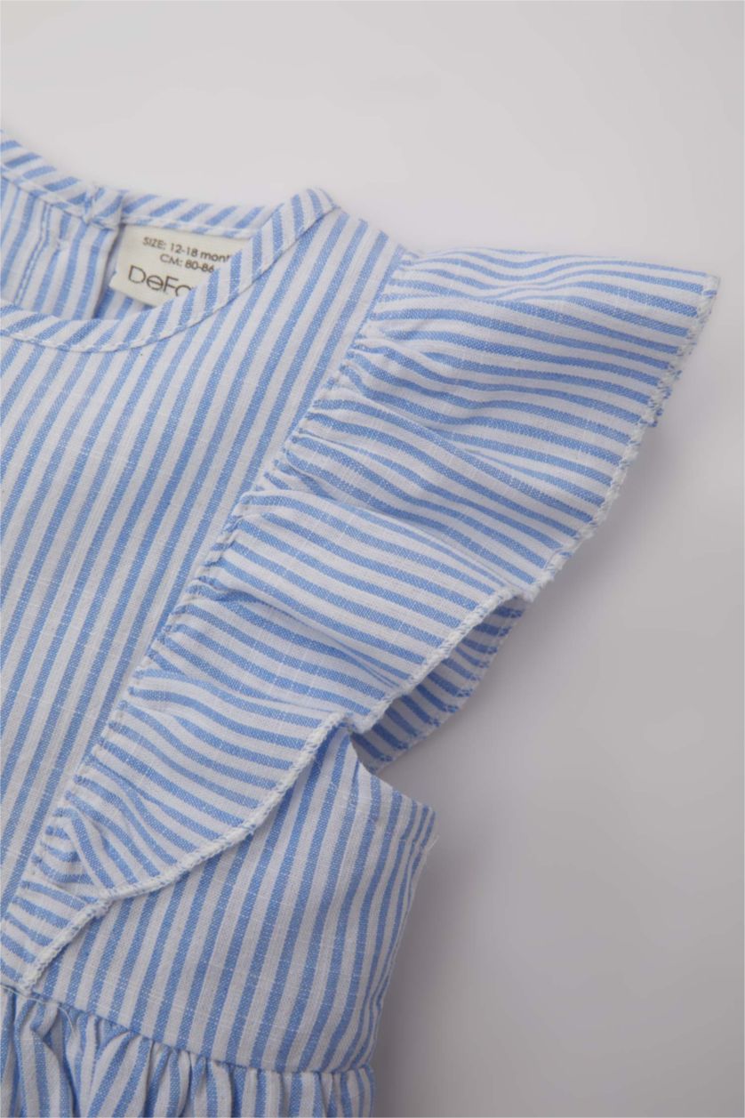 طفلة صغيرة أبيض فستان بناتي كاروهات ذو مظهر كتاني قصة عادية بدون ردن