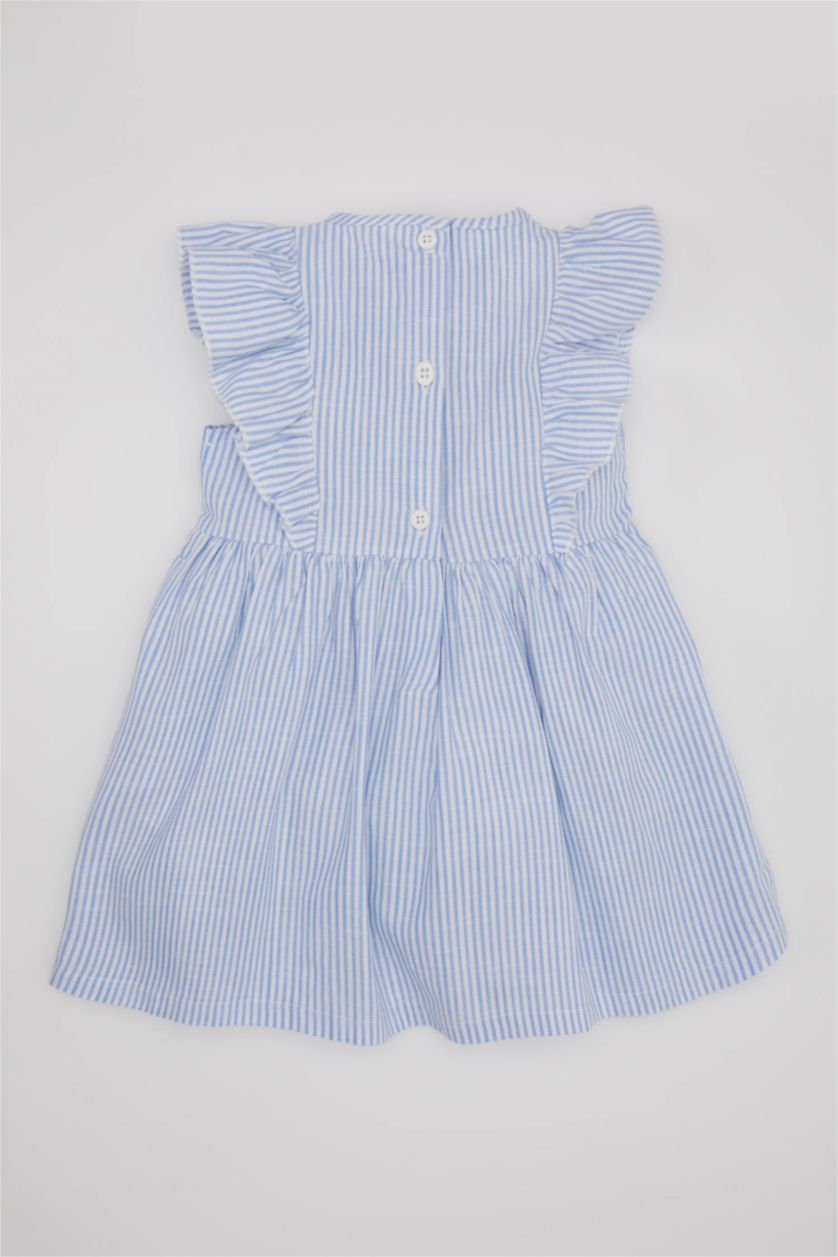 طفلة صغيرة أبيض فستان بناتي كاروهات ذو مظهر كتاني قصة عادية بدون ردن