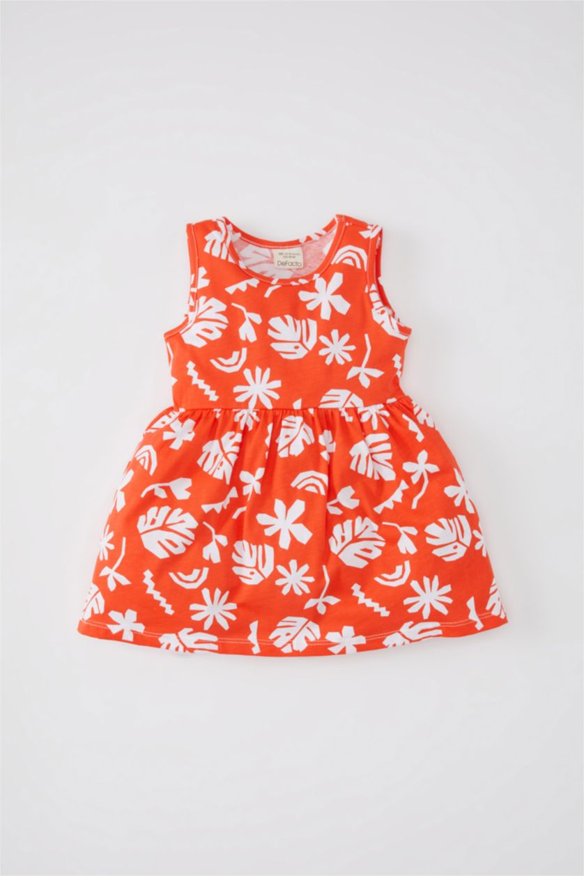 BABY GIRL Coral Baby Girl Patterned Sleeveless Dress