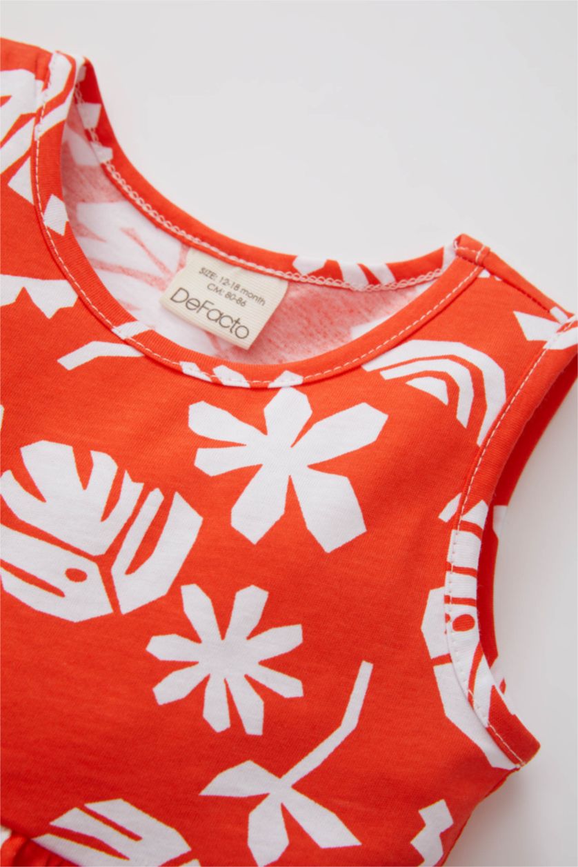 BABY GIRL Coral Baby Girl Patterned Sleeveless Dress