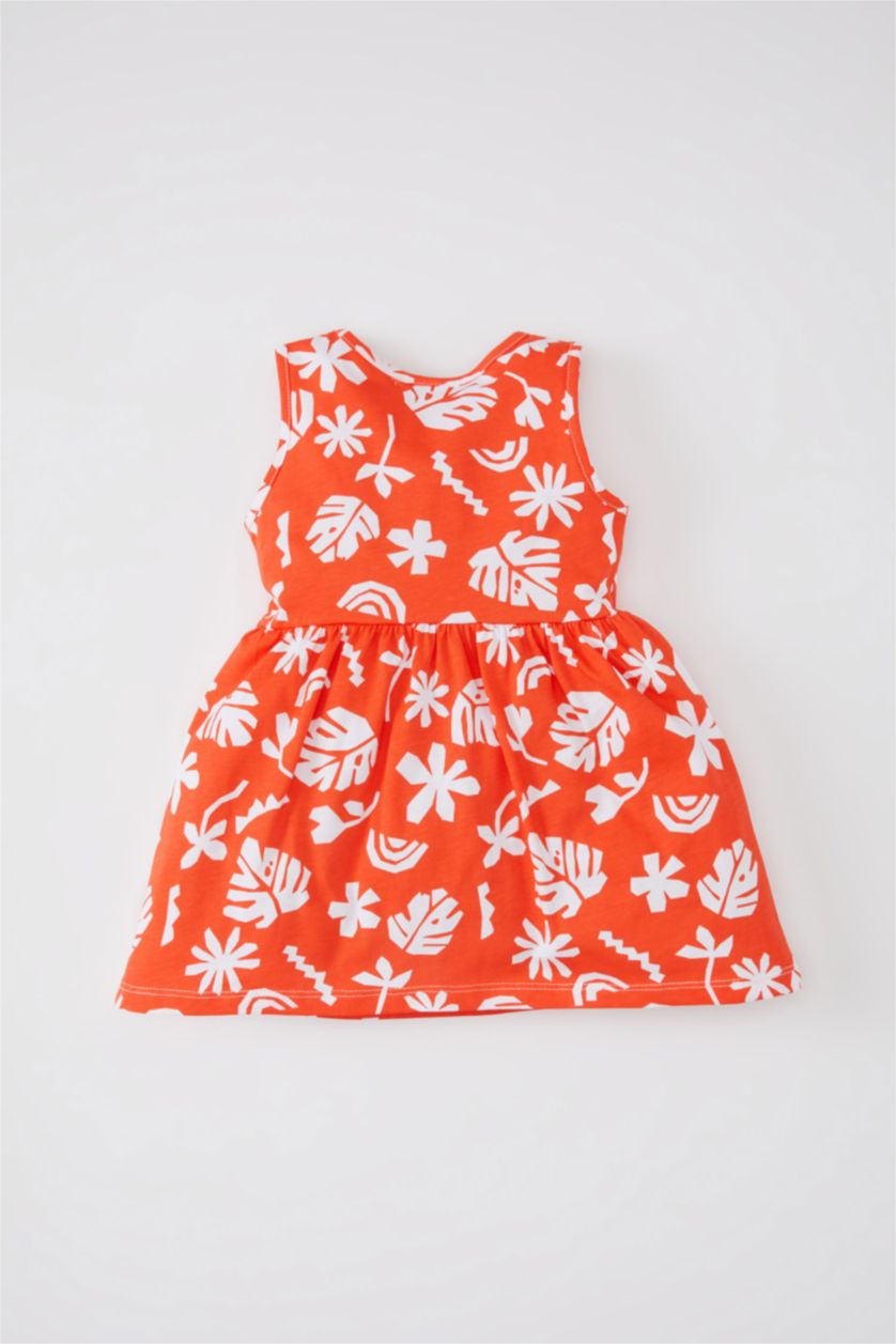 BABY GIRL Coral Baby Girl Patterned Sleeveless Dress