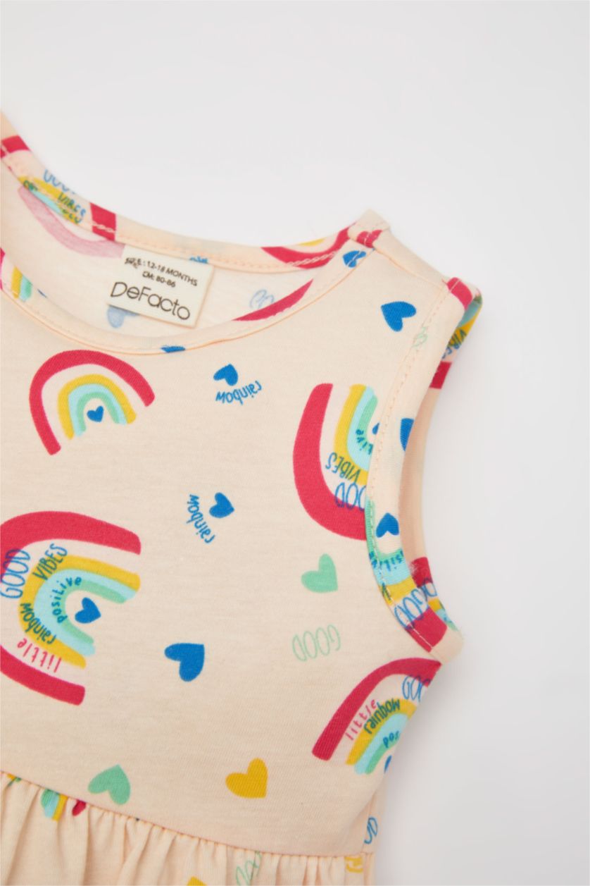 Kız Bebek Açık Pembe Kız Bebek Desenli Kolsuz Elbise