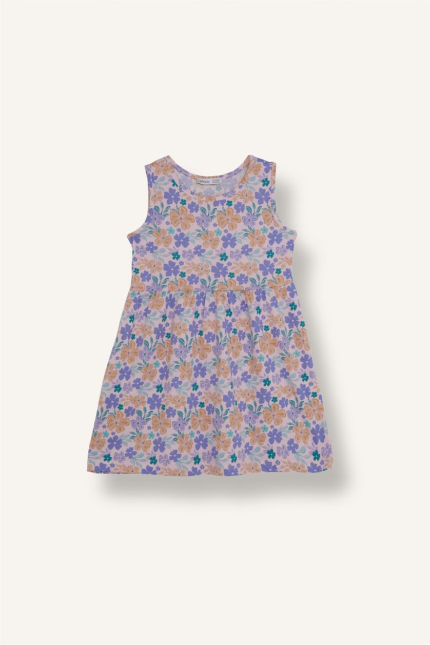 Baby Girls Light Pink Regular Fit Printed Sleeveless Knitted Dress