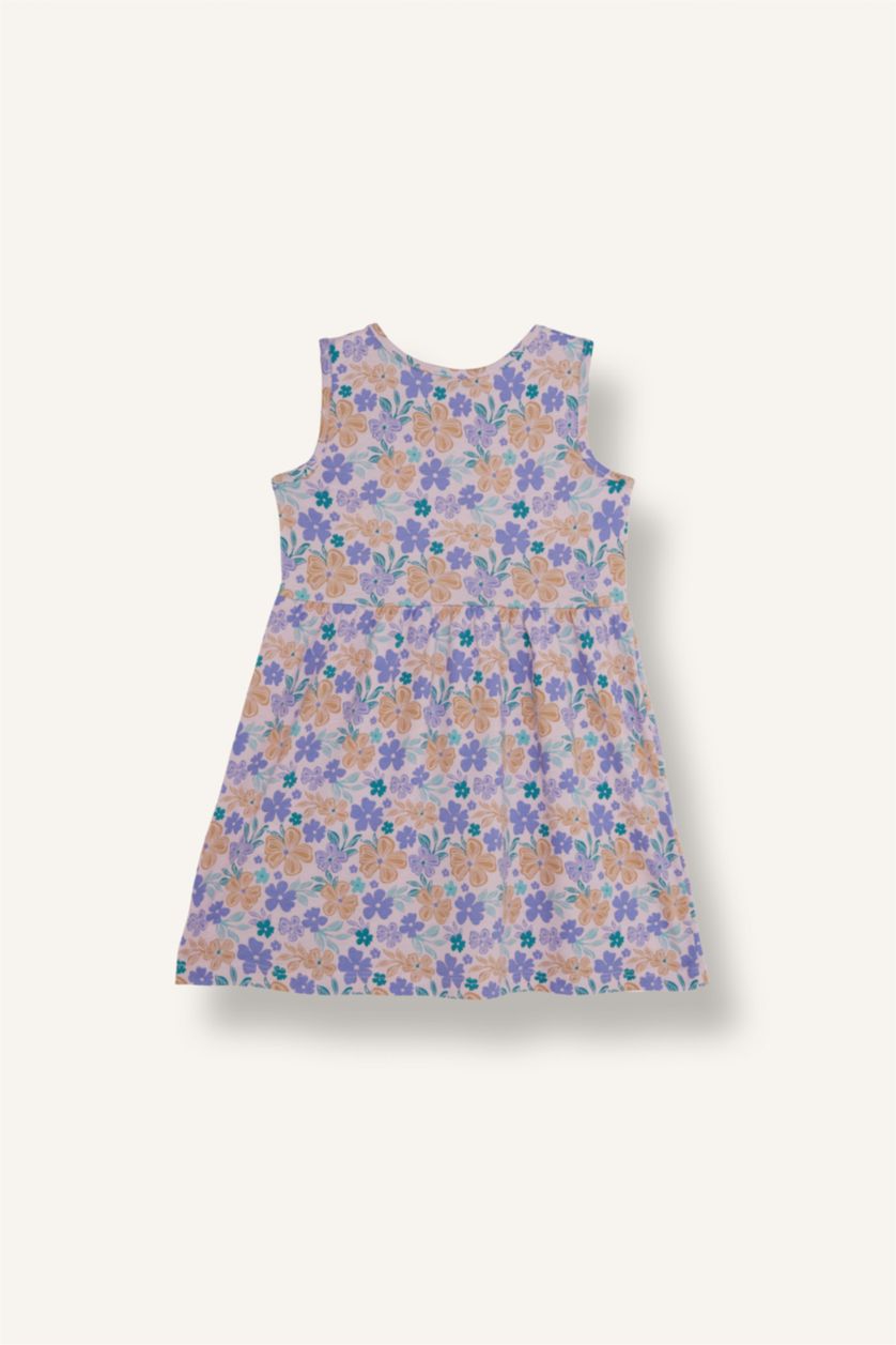 Baby Girls Light Pink Regular Fit Printed Sleeveless Knitted Dress