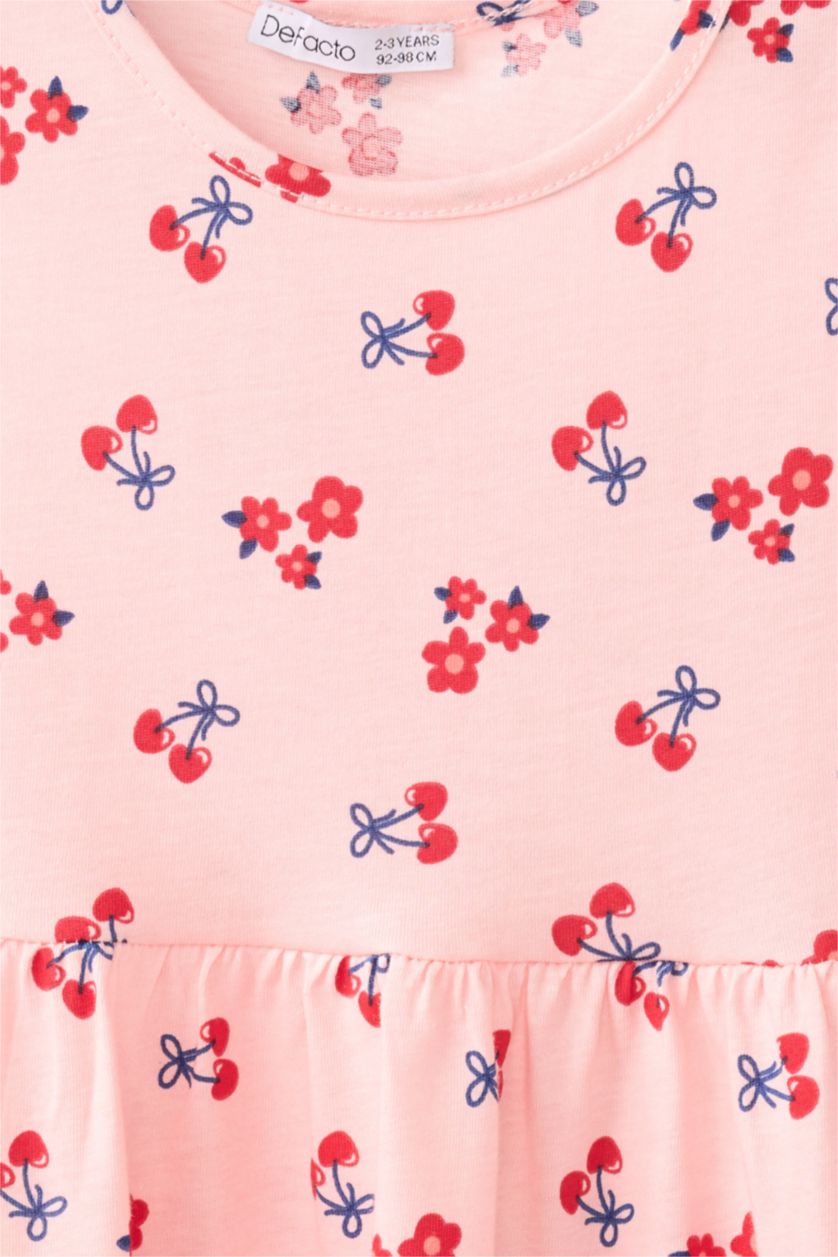 Baby Girls Light Pink Regular Fit Printed Sleeveless Knitted Dress