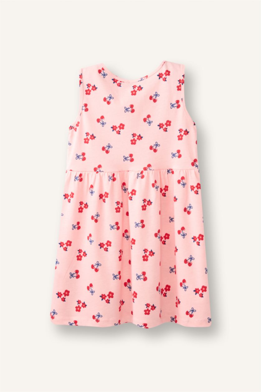 Baby Girls Light Pink Regular Fit Printed Sleeveless Knitted Dress